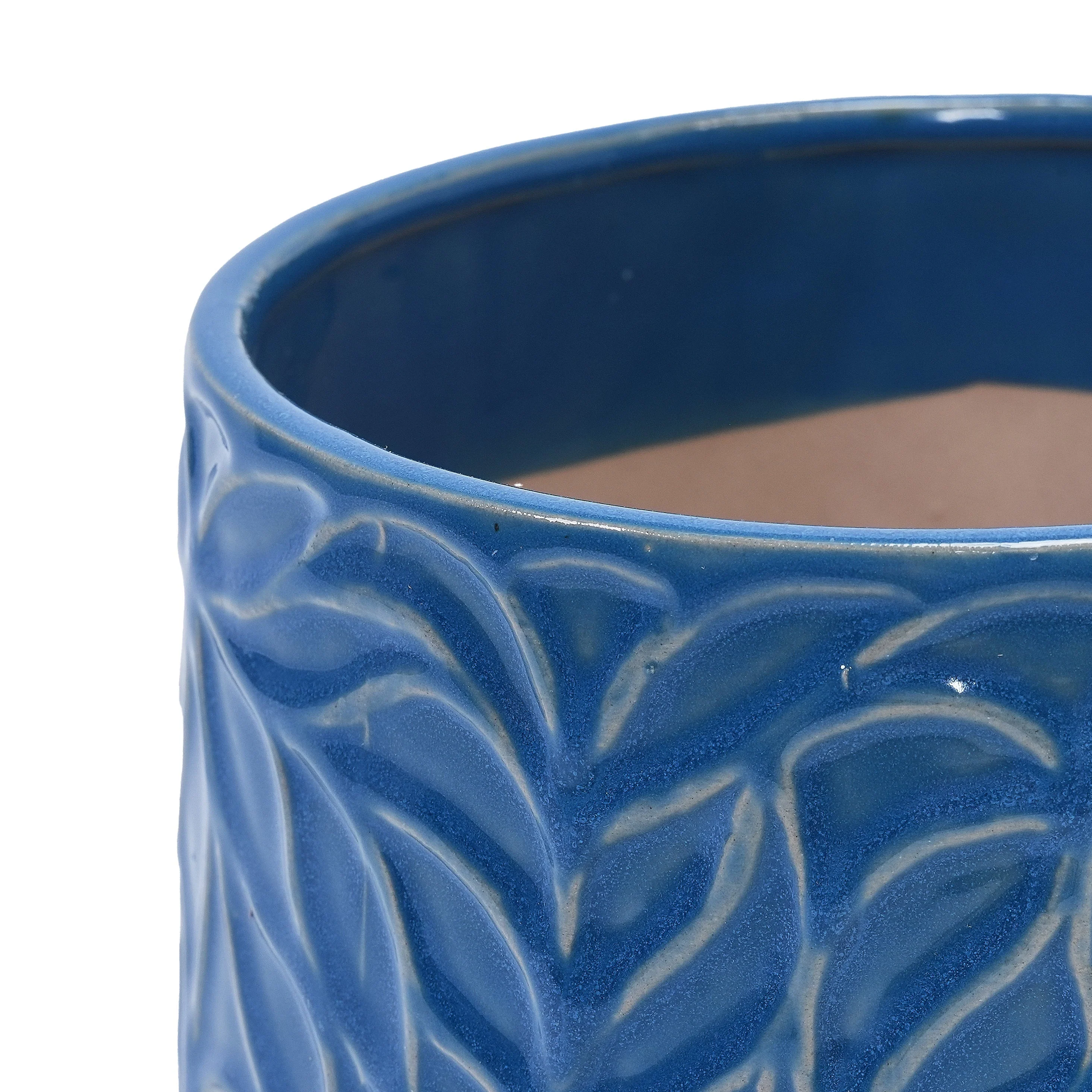 Set of 2 Ceramic Flowerpot, 7' Modern Planter for Patio, Garden, Windowsill - Navy Blue - Image 8