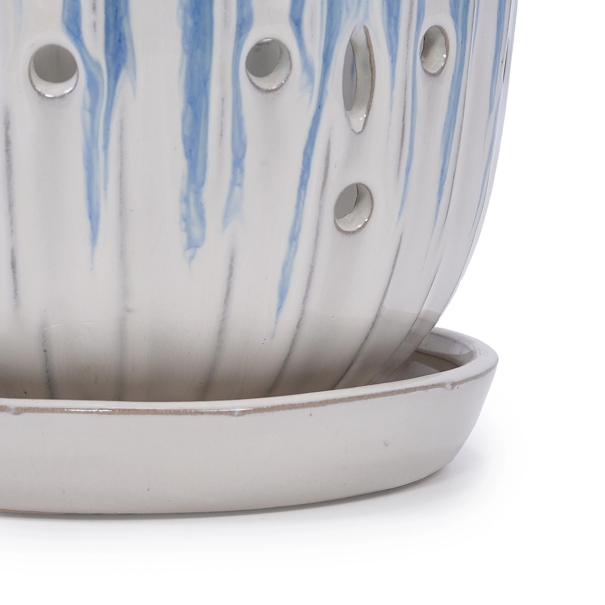 Set of 2 Ceramic Flowerpot with Drainage Hole, 8' Modern Planter for Patio, Garden, Windowsill - White Blue - Image 10