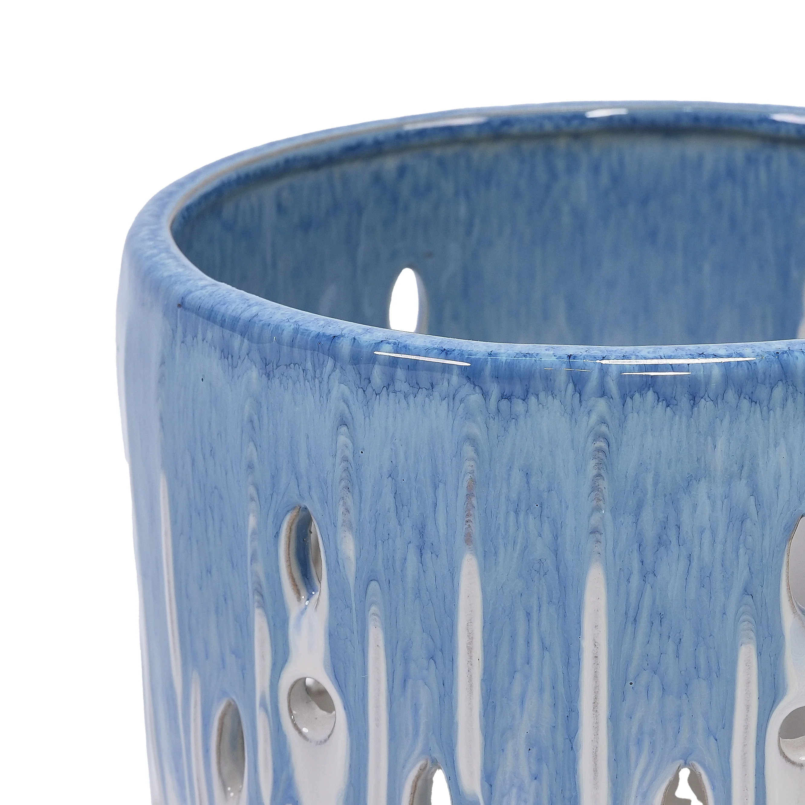 Set of 2 Ceramic Flowerpot with Drainage Hole, 8' Modern Planter for Patio, Garden, Windowsill - White Blue - Image 9