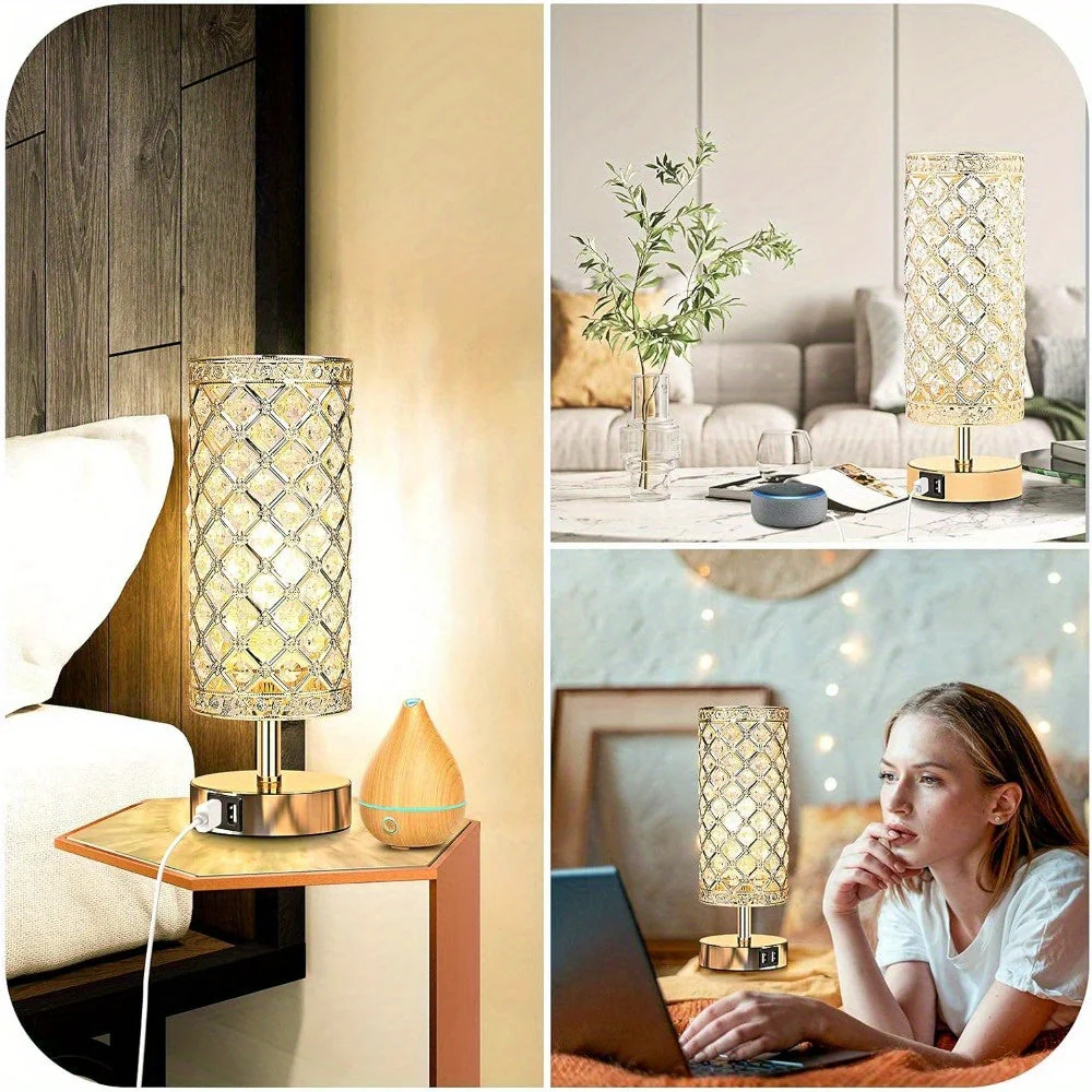 Set of 2 Crystal Table Lamps – Touch Control USB Bedside Lights, 3-Way Dimmable - Image 7