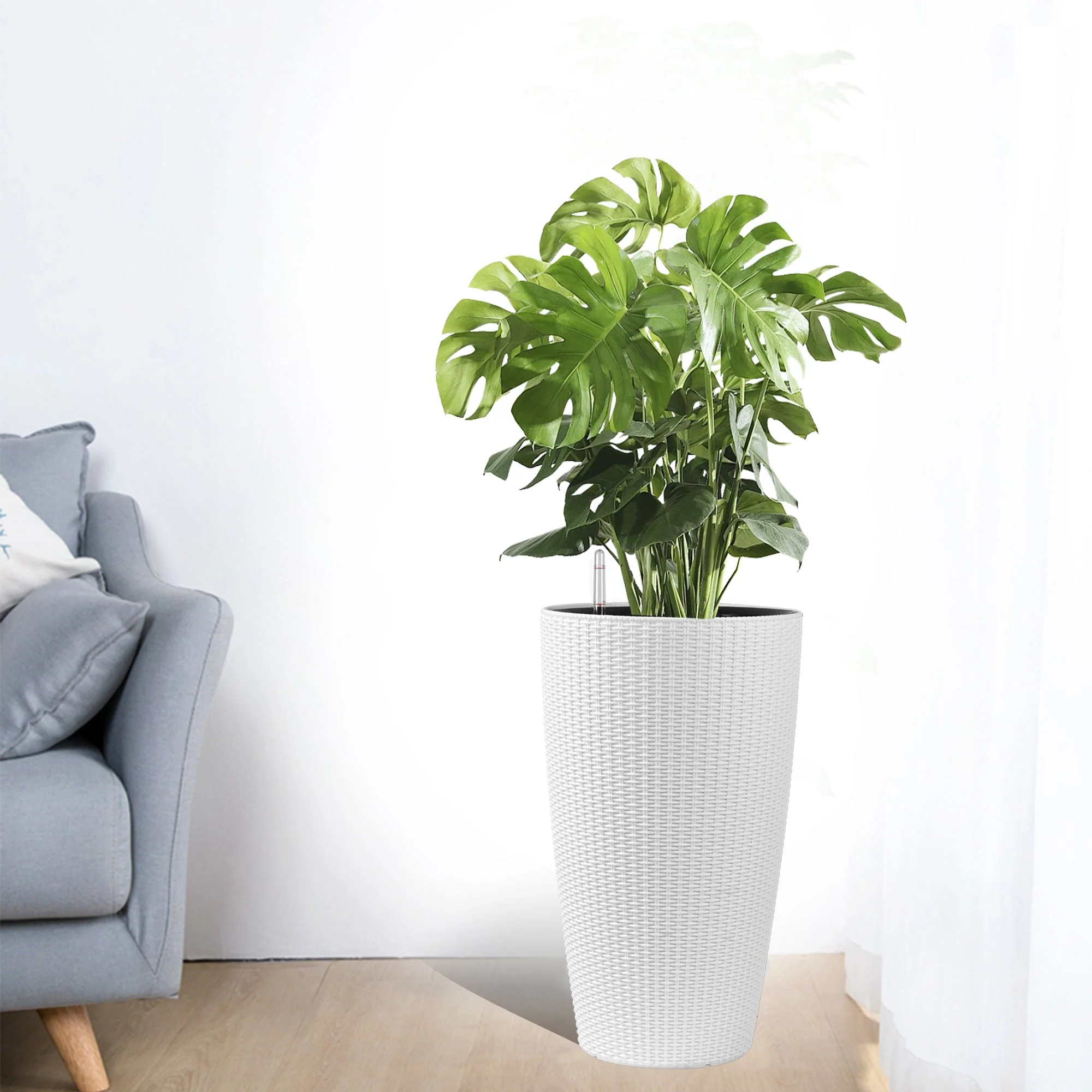 Set of 2 Faux Rattan Tall Planters with Automatic Watering System - Image 10