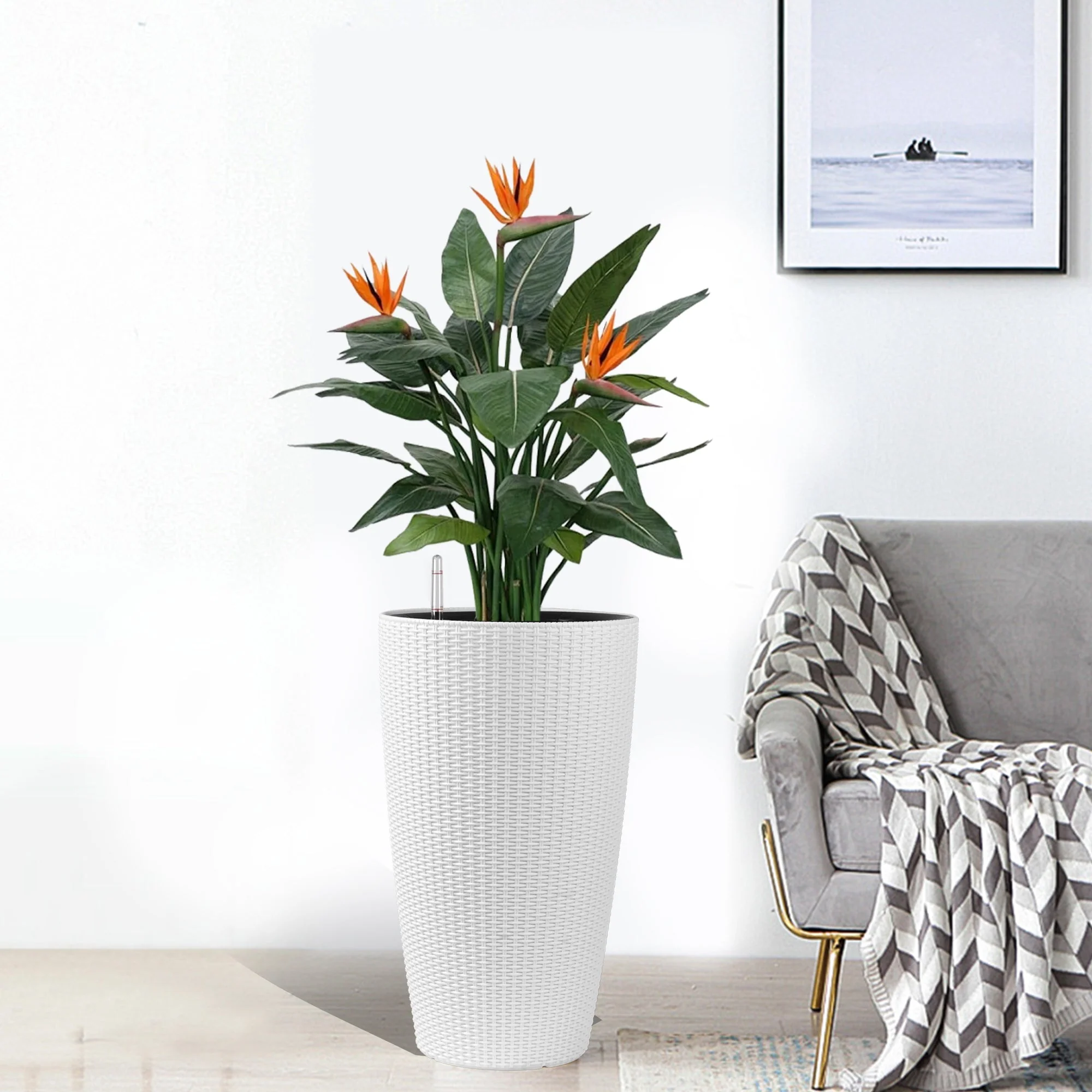 Set of 2 Faux Rattan Tall Planters with Automatic Watering System - Image 11