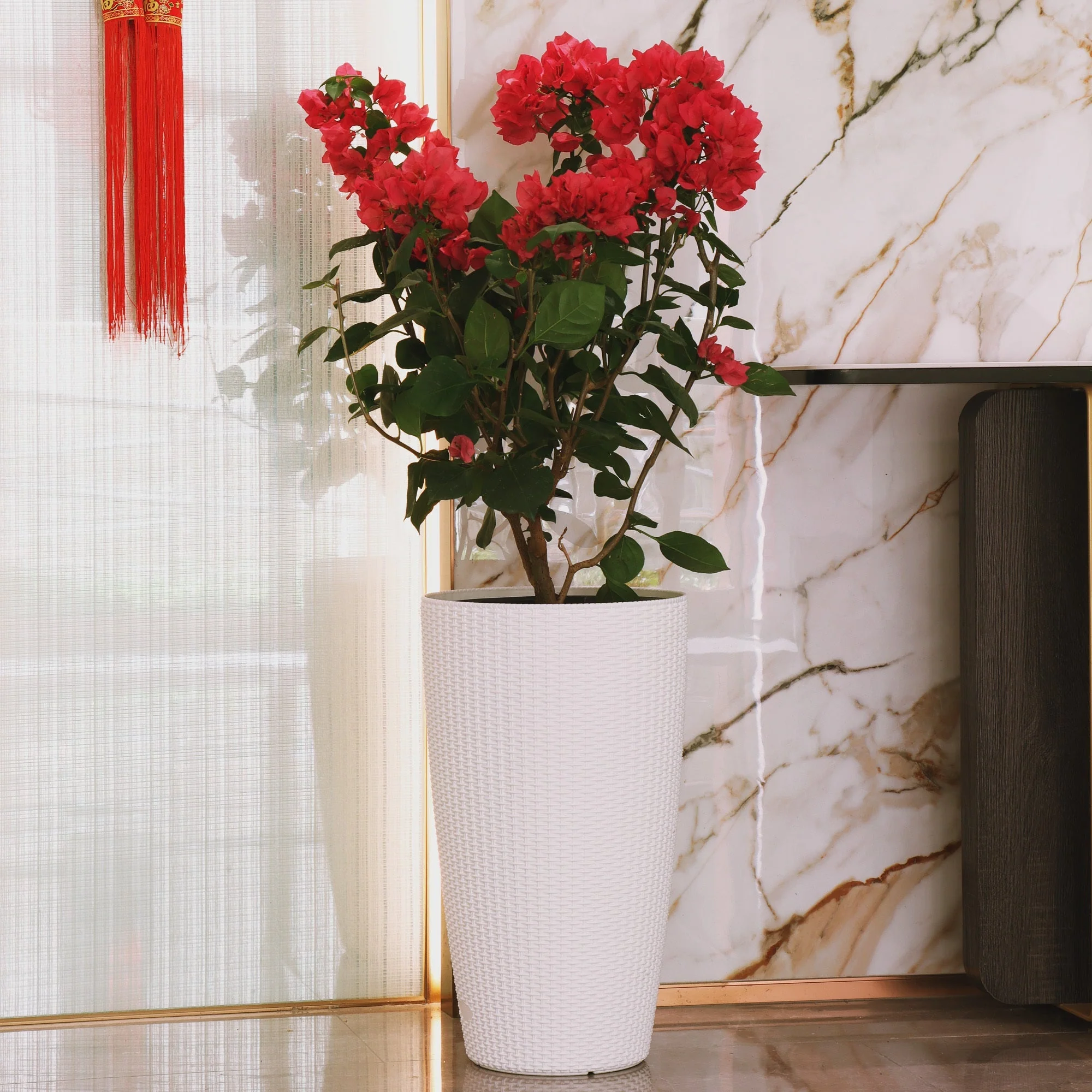 Set of 2 Faux Rattan Tall Planters with Automatic Watering System - Image 13