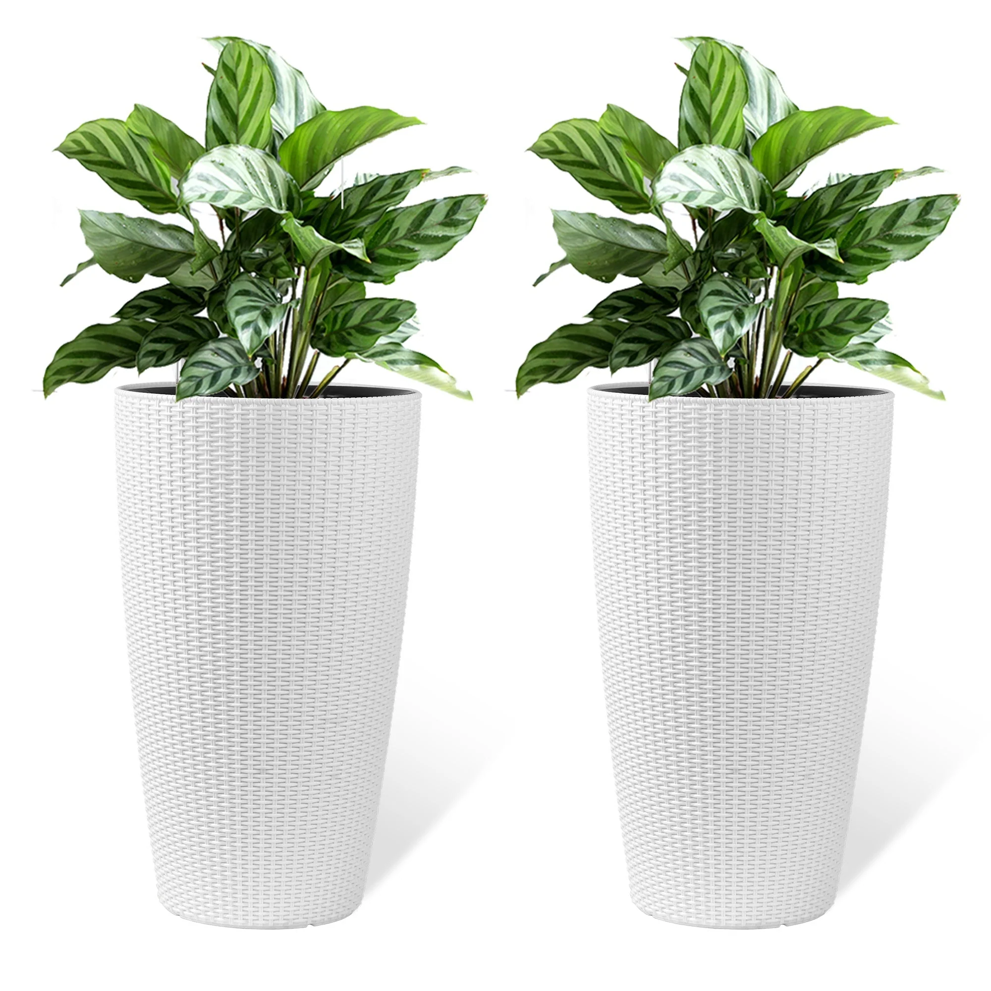 Set of 2 Faux Rattan Tall Planters with Automatic Watering System - Image 2