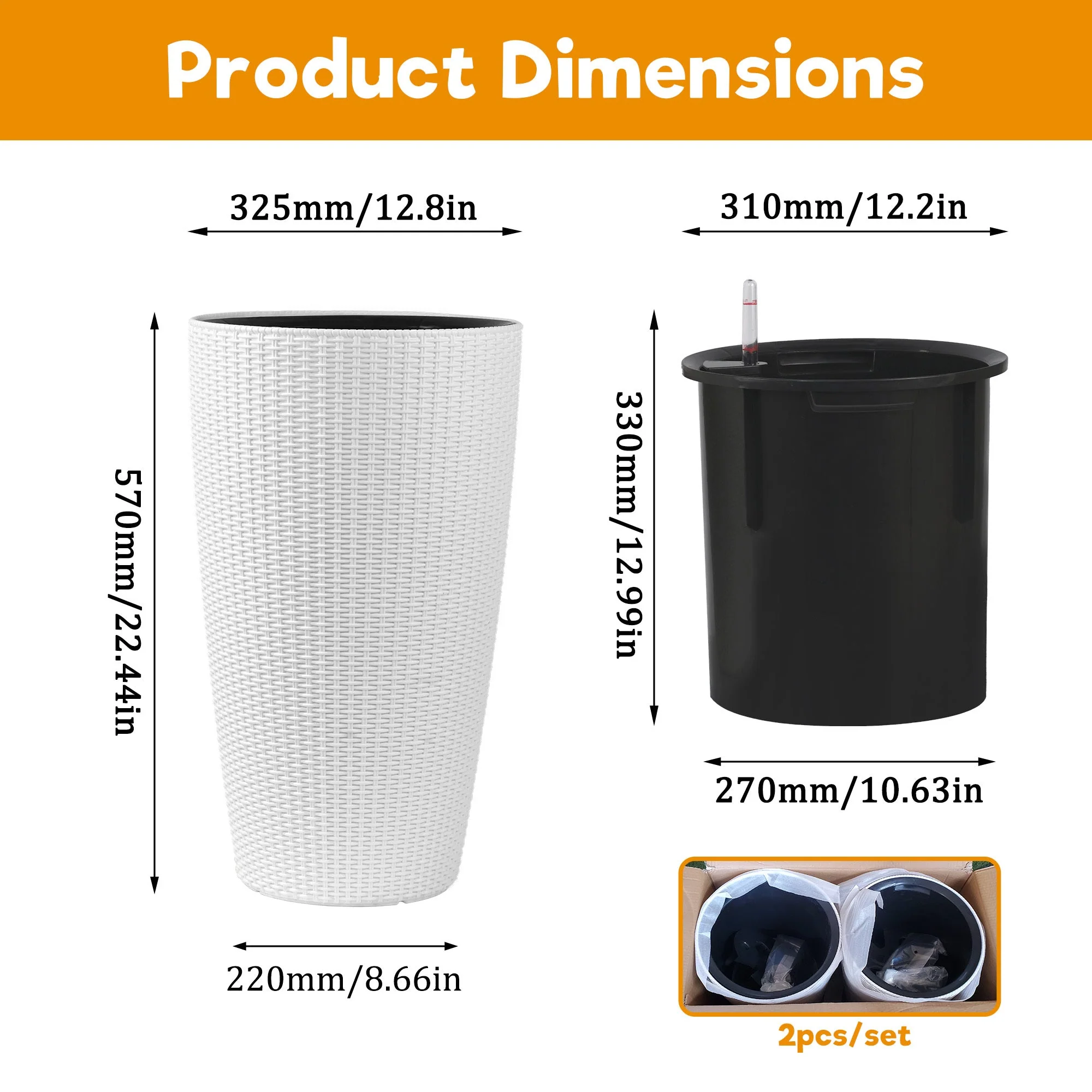 Set of 2 Faux Rattan Tall Planters with Automatic Watering System - Image 7