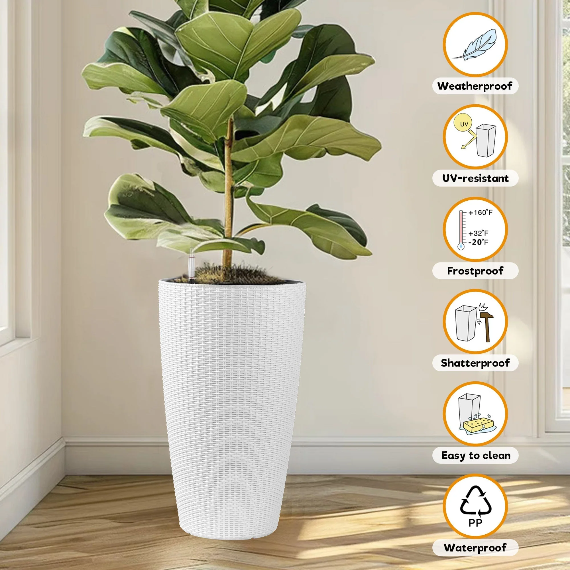 Set of 2 Faux Rattan Tall Planters with Automatic Watering System - Image 8