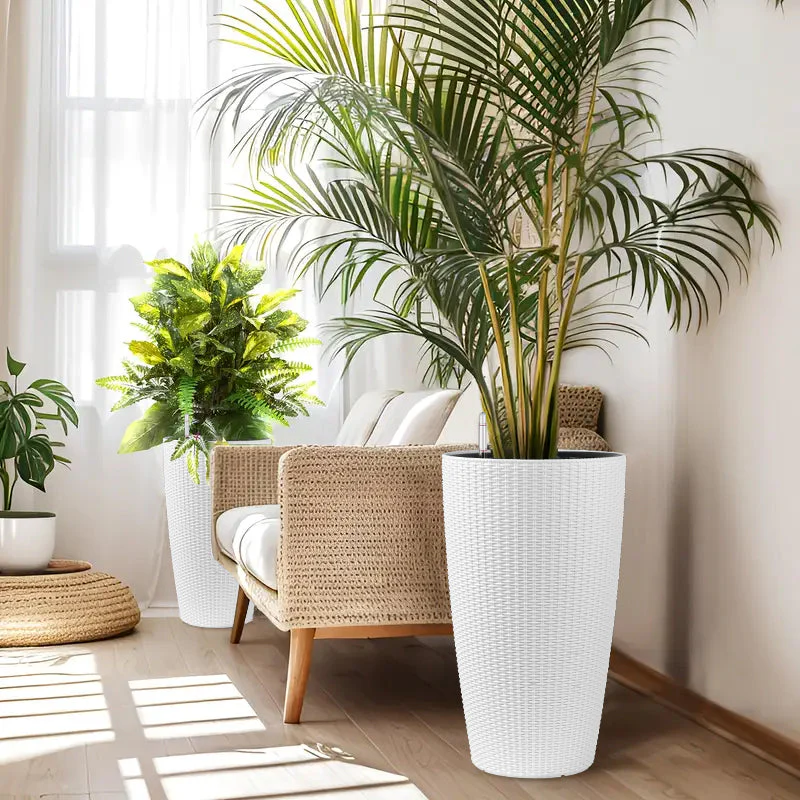 Set of 2 Faux Rattan Tall Planters with Automatic Watering System - Image 9