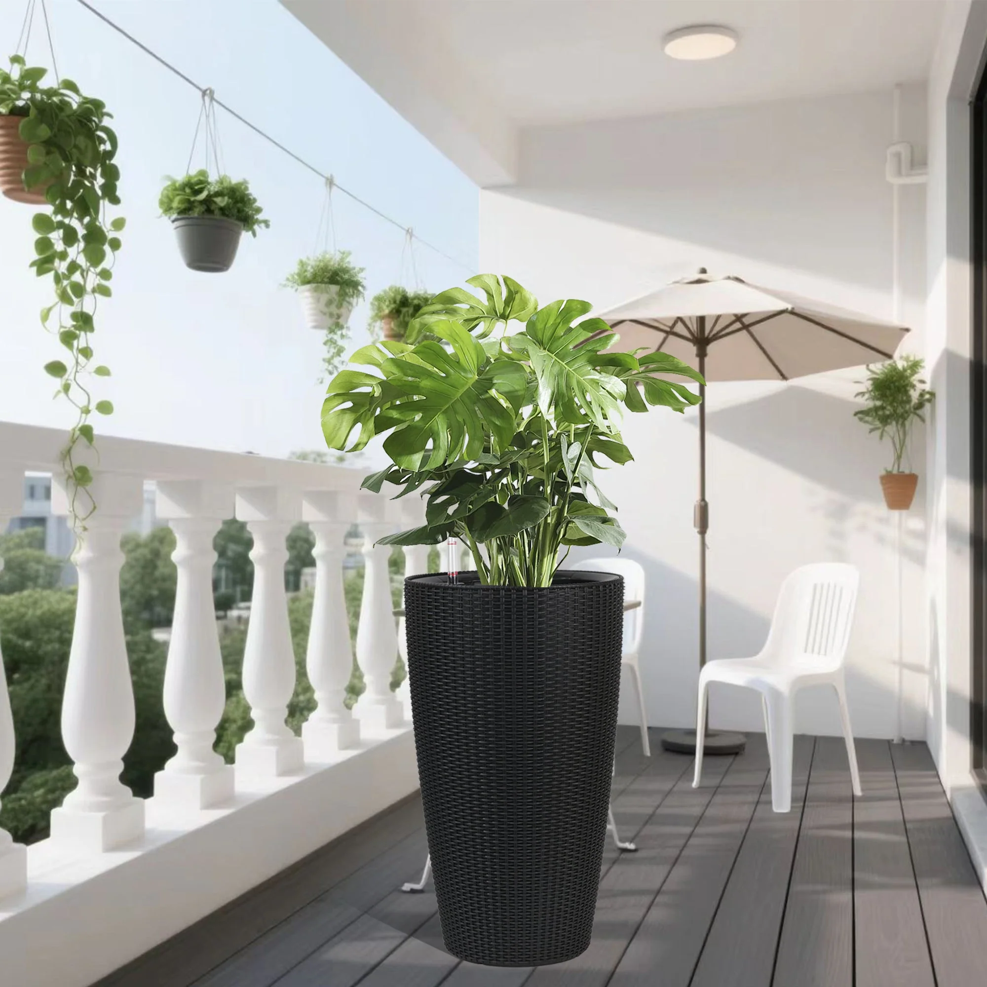 Set of 2 Faux Rattan Tall Planters with Automatic Watering System - Image 10