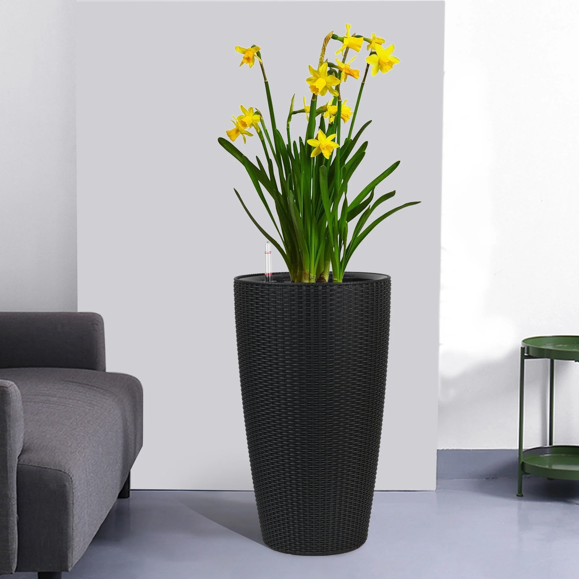 Set of 2 Faux Rattan Tall Planters with Automatic Watering System - Image 2