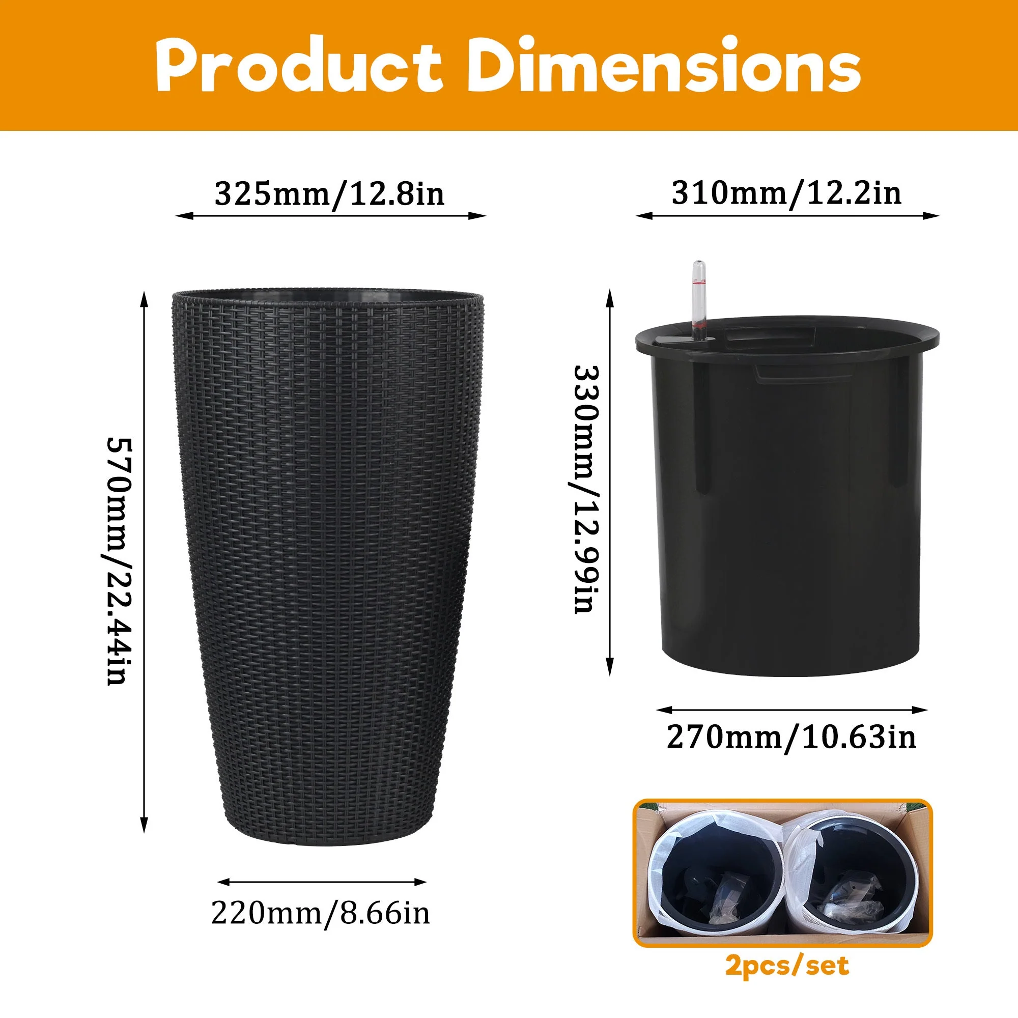 Set of 2 Faux Rattan Tall Planters with Automatic Watering System - Image 6