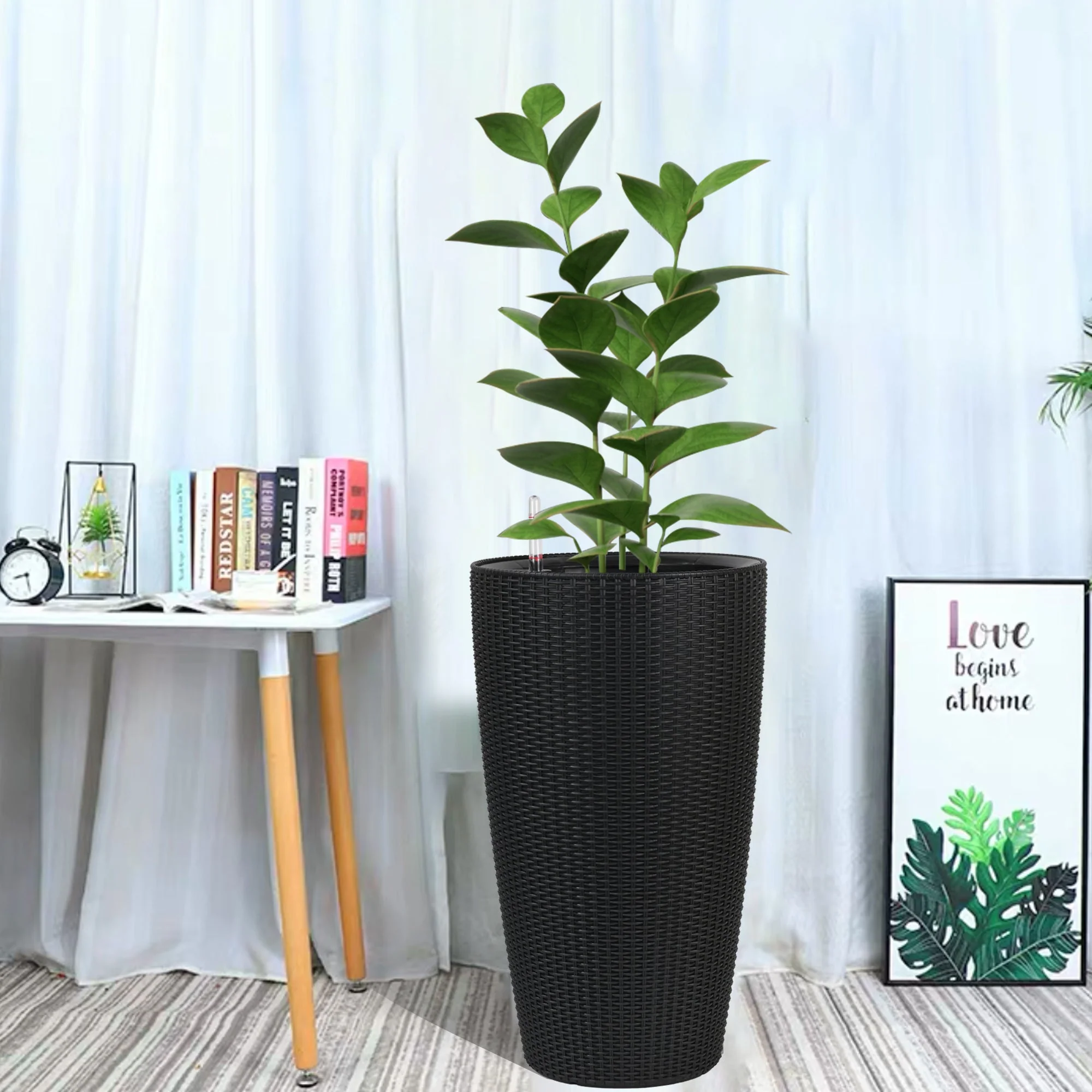 Set of 2 Faux Rattan Tall Planters with Automatic Watering System - Image 9