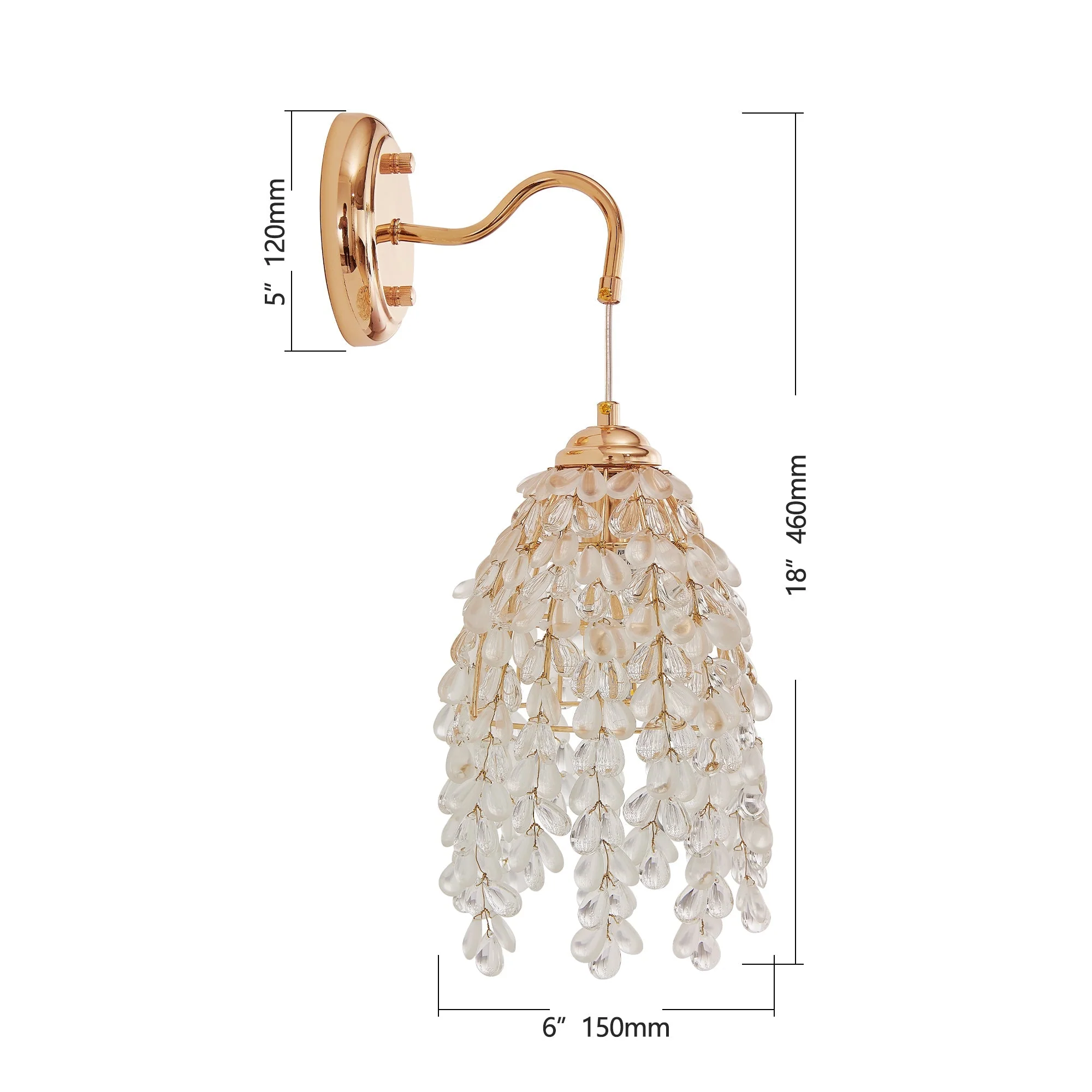 Set of 2 Gold Frame Crystal Grape-Shaped Bead Wall Sconces - Image 10