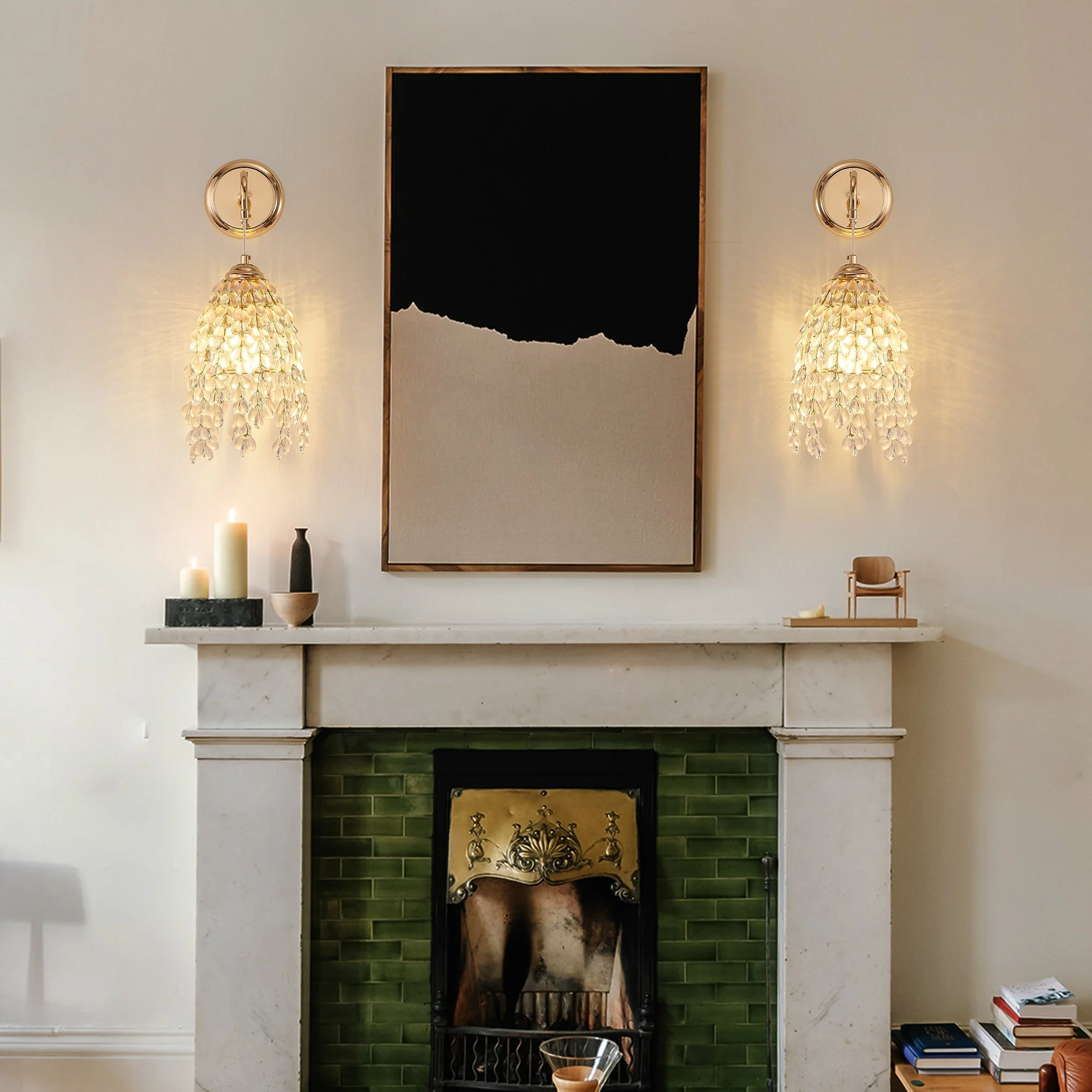 Set of 2 Gold Frame Crystal Grape-Shaped Bead Wall Sconces - Image 5