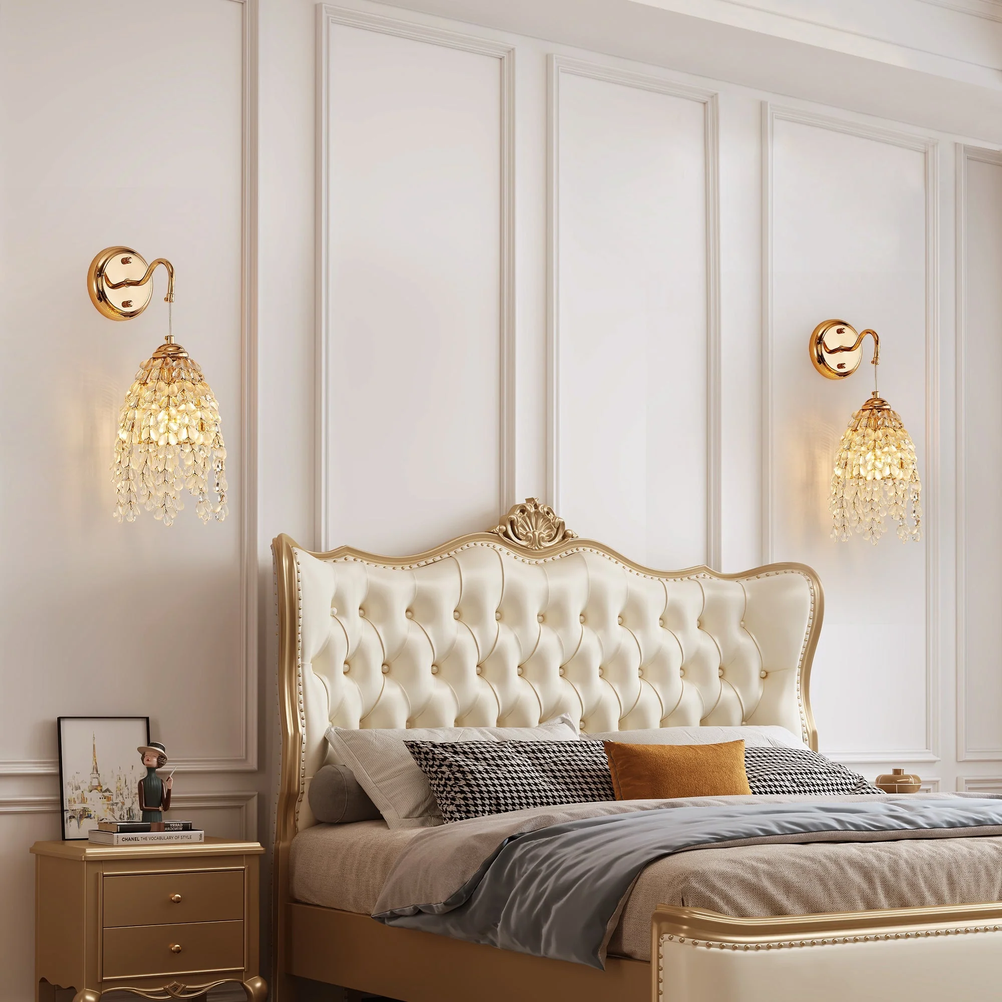 Set of 2 Gold Frame Crystal Grape-Shaped Bead Wall Sconces - Image 6