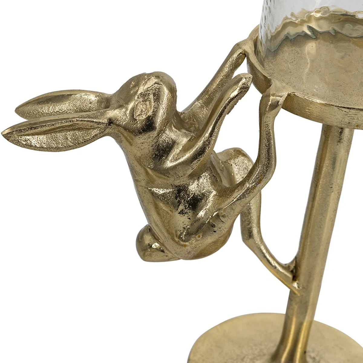 Set of 2 Gold Rabbit Pillar Candle Holders with Clear Glass Hurricane Shade - Image 3
