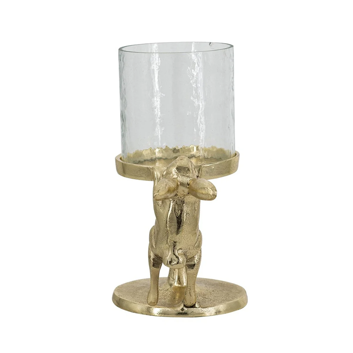 Set of 2 Gold Rabbit Pillar Candle Holders with Clear Glass Hurricane Shade - Image 5
