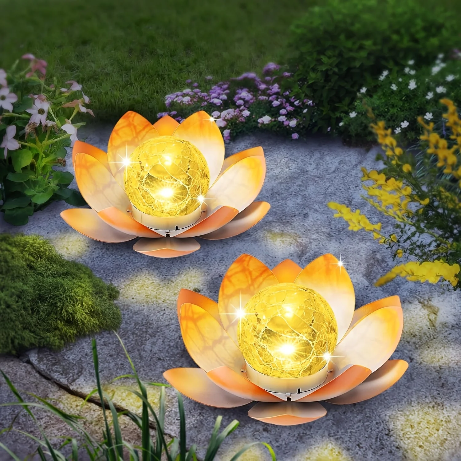 Set of 2 Lotus Solar Garden Lights – Waterproof Cracked Glass Outdoor Decor Lamps - Image 10