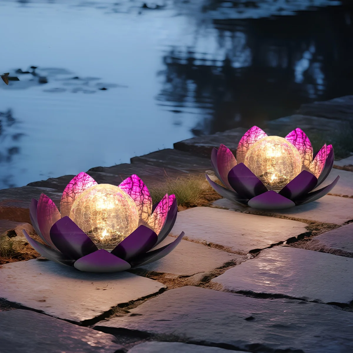 Set of 2 Lotus Solar Garden Lights – Waterproof Cracked Glass Outdoor Decor Lamps - Image 12