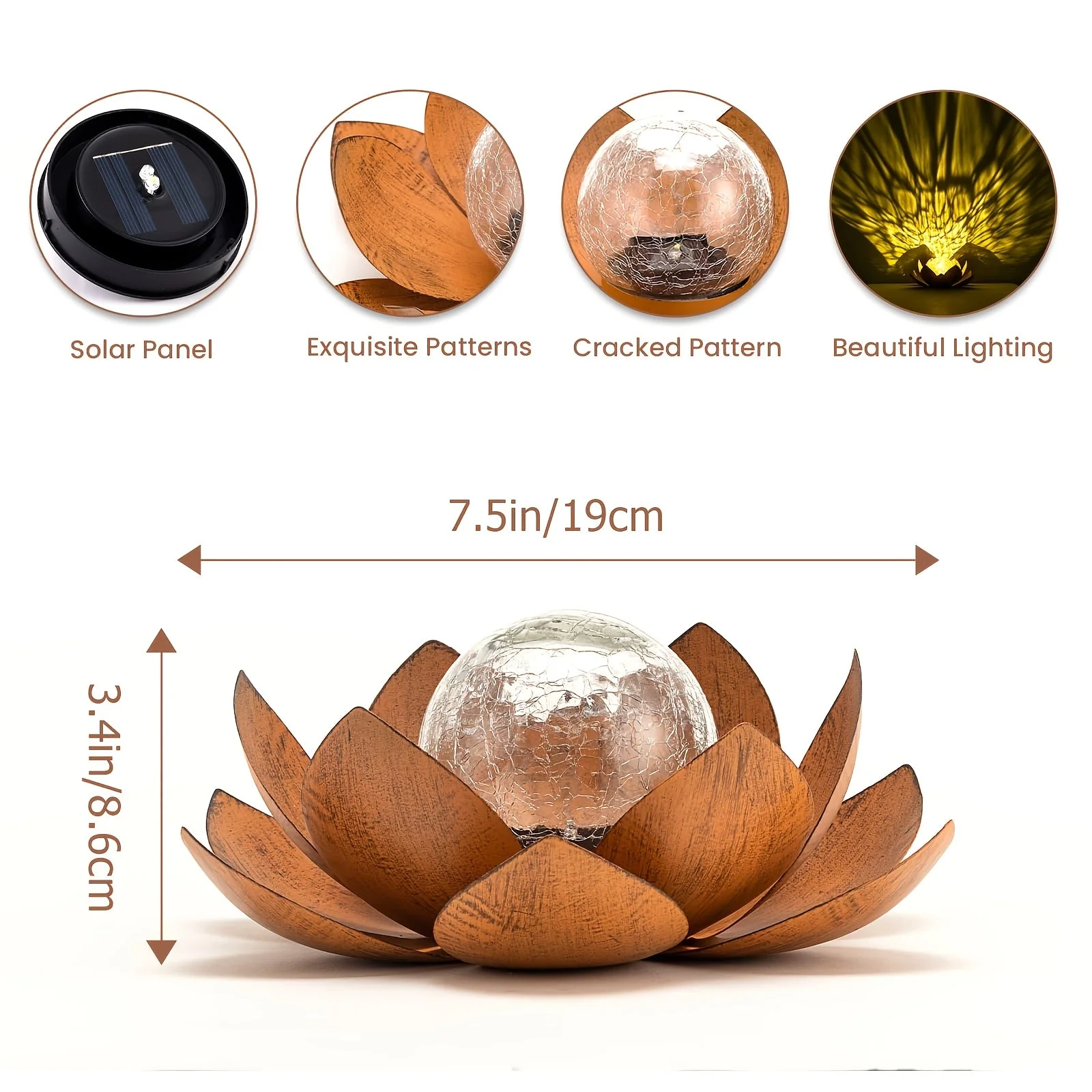 Set of 2 Lotus Solar Garden Lights – Waterproof Cracked Glass Outdoor Decor Lamps - Image 3