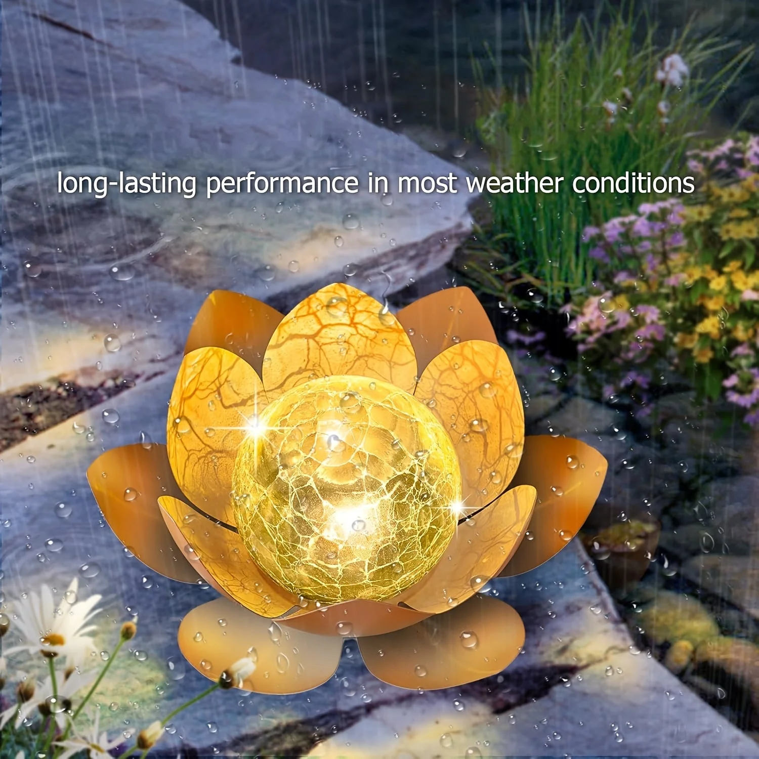 Set of 2 Lotus Solar Garden Lights – Waterproof Cracked Glass Outdoor Decor Lamps - Image 6