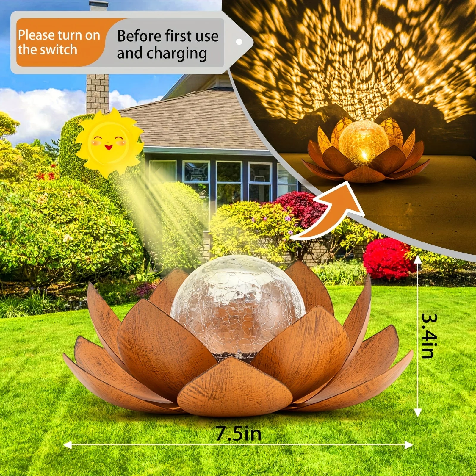 Set of 2 Lotus Solar Garden Lights – Waterproof Cracked Glass Outdoor Decor Lamps - Image 7