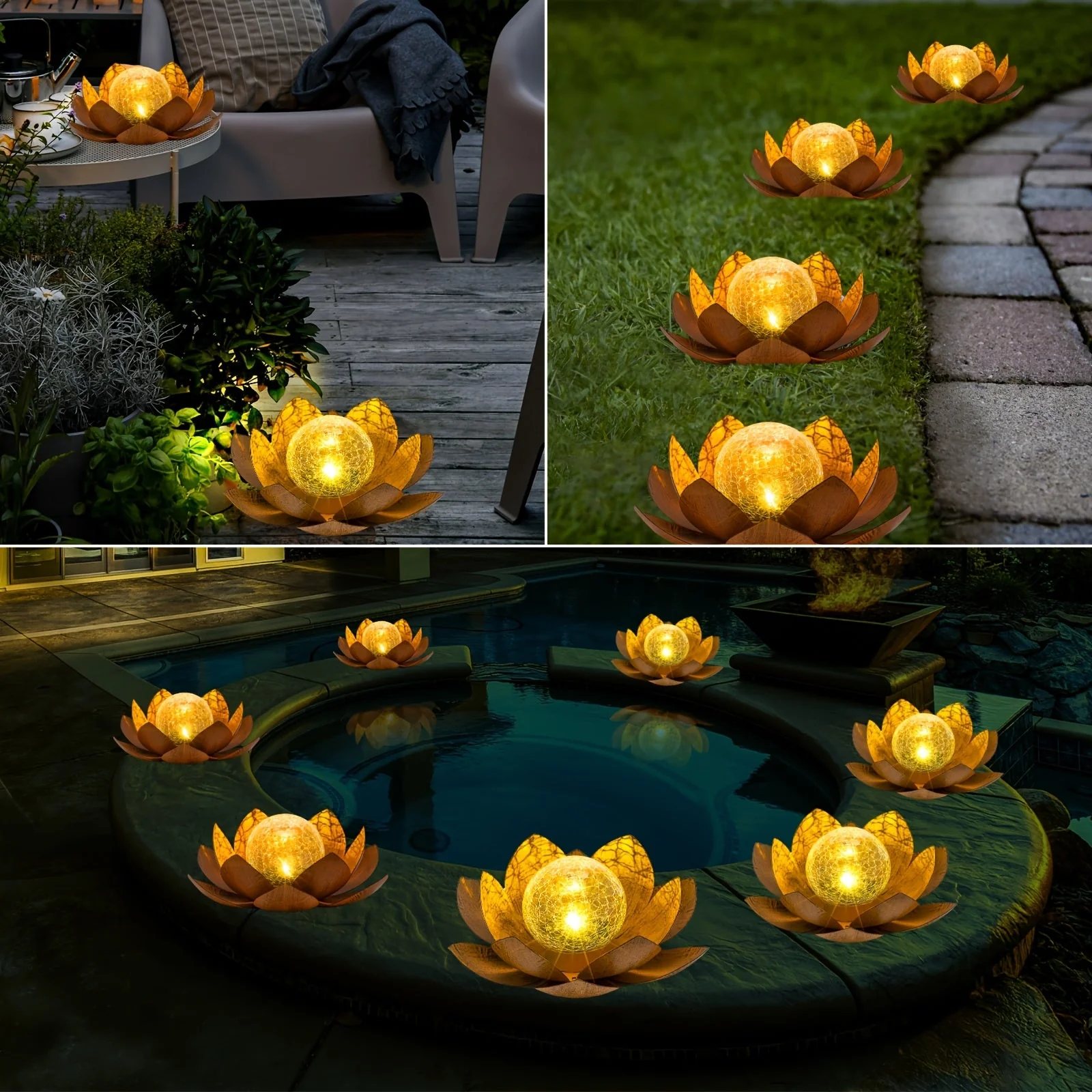 Set of 2 Lotus Solar Garden Lights – Waterproof Cracked Glass Outdoor Decor Lamps - Image 8