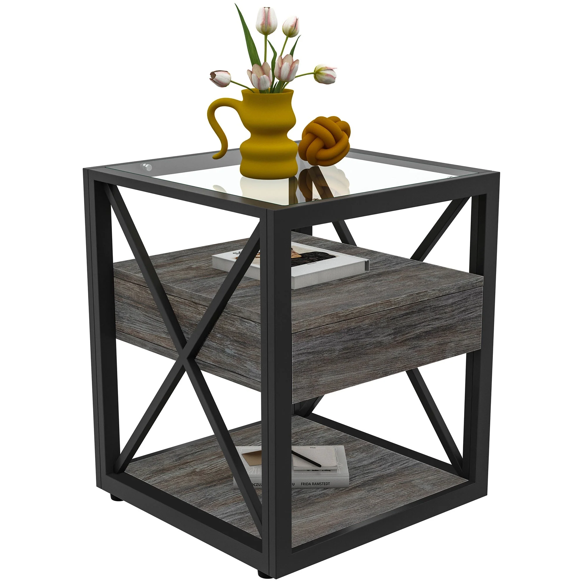 Set of 2 Modern End Tables with Drawer - Nightstand - Image 14