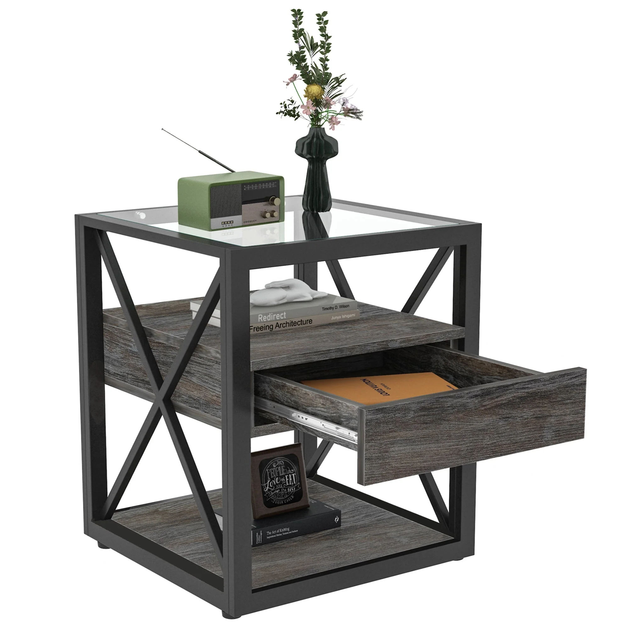 Set of 2 Modern End Tables with Drawer - Nightstand - Image 15