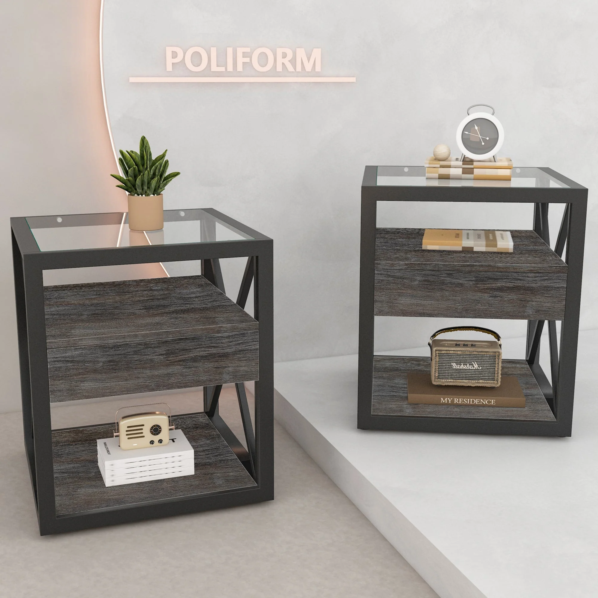Set of 2 Modern End Tables with Drawer - Nightstand - Image 2