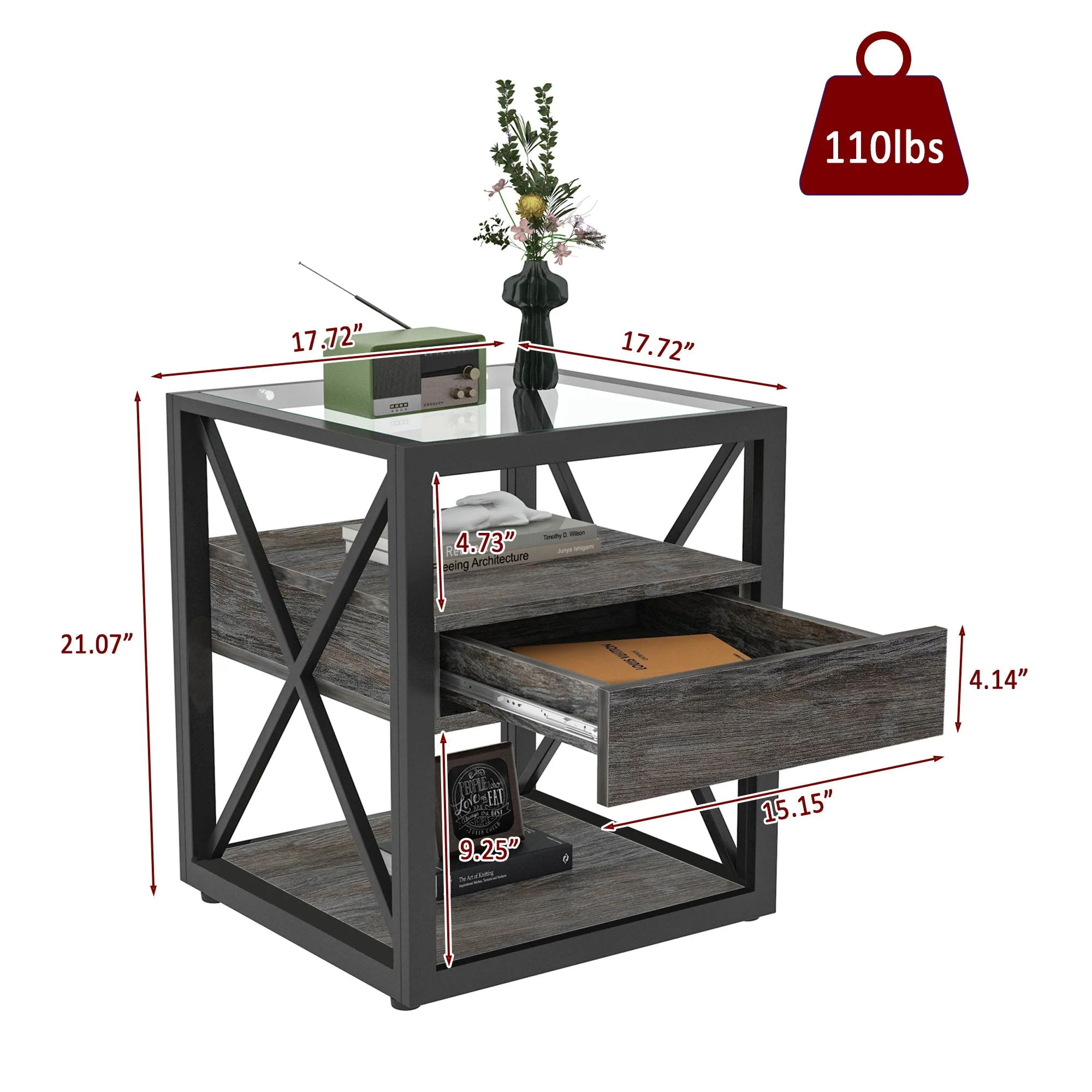 Set of 2 Modern End Tables with Drawer - Nightstand - Image 6