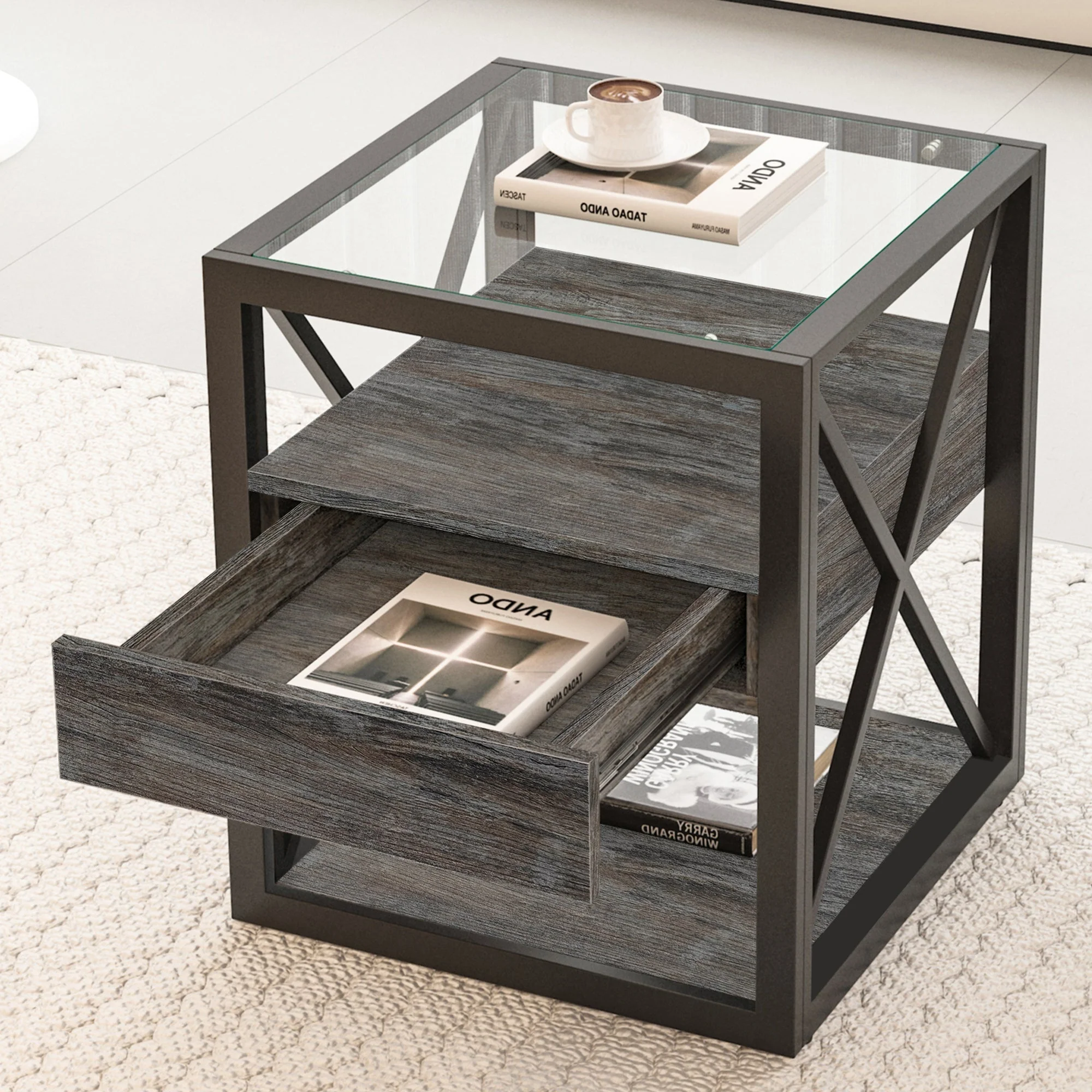 Set of 2 Modern End Tables with Drawer - Nightstand - Image 7