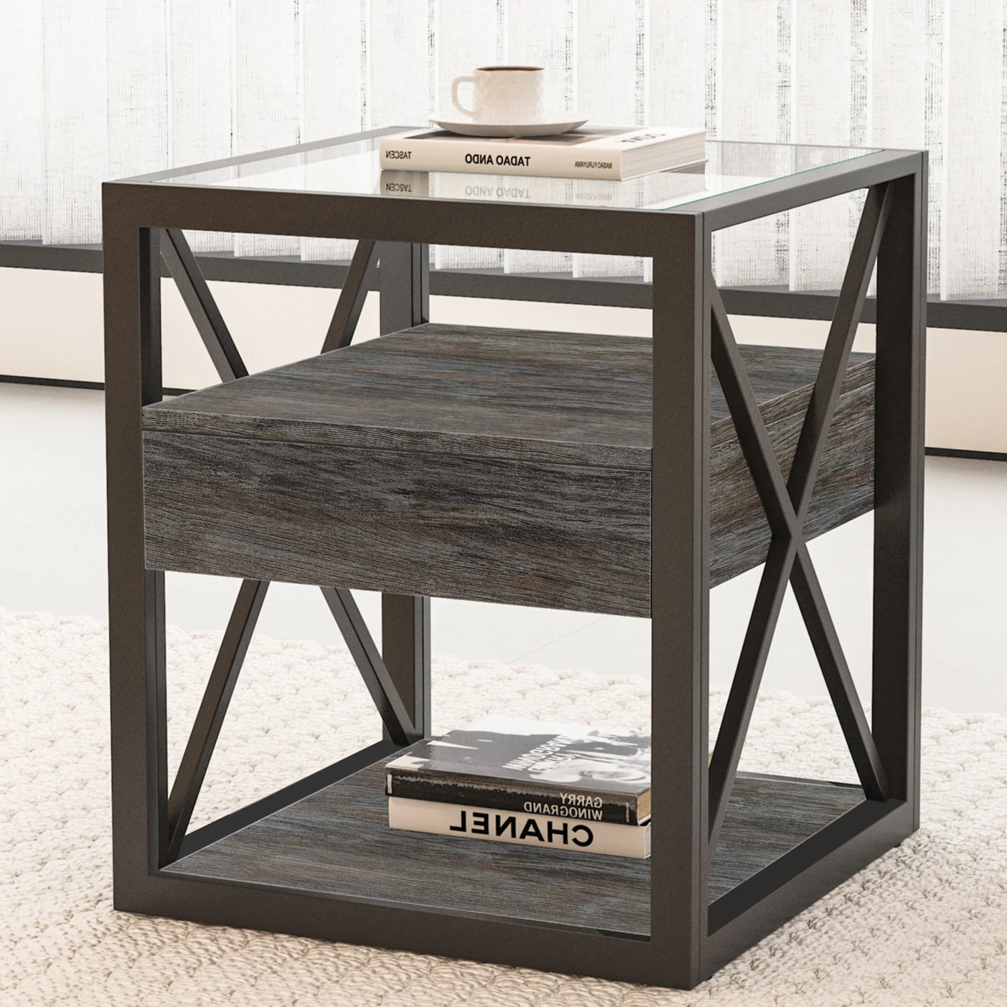 Set of 2 Modern End Tables with Drawer - Nightstand - Image 8
