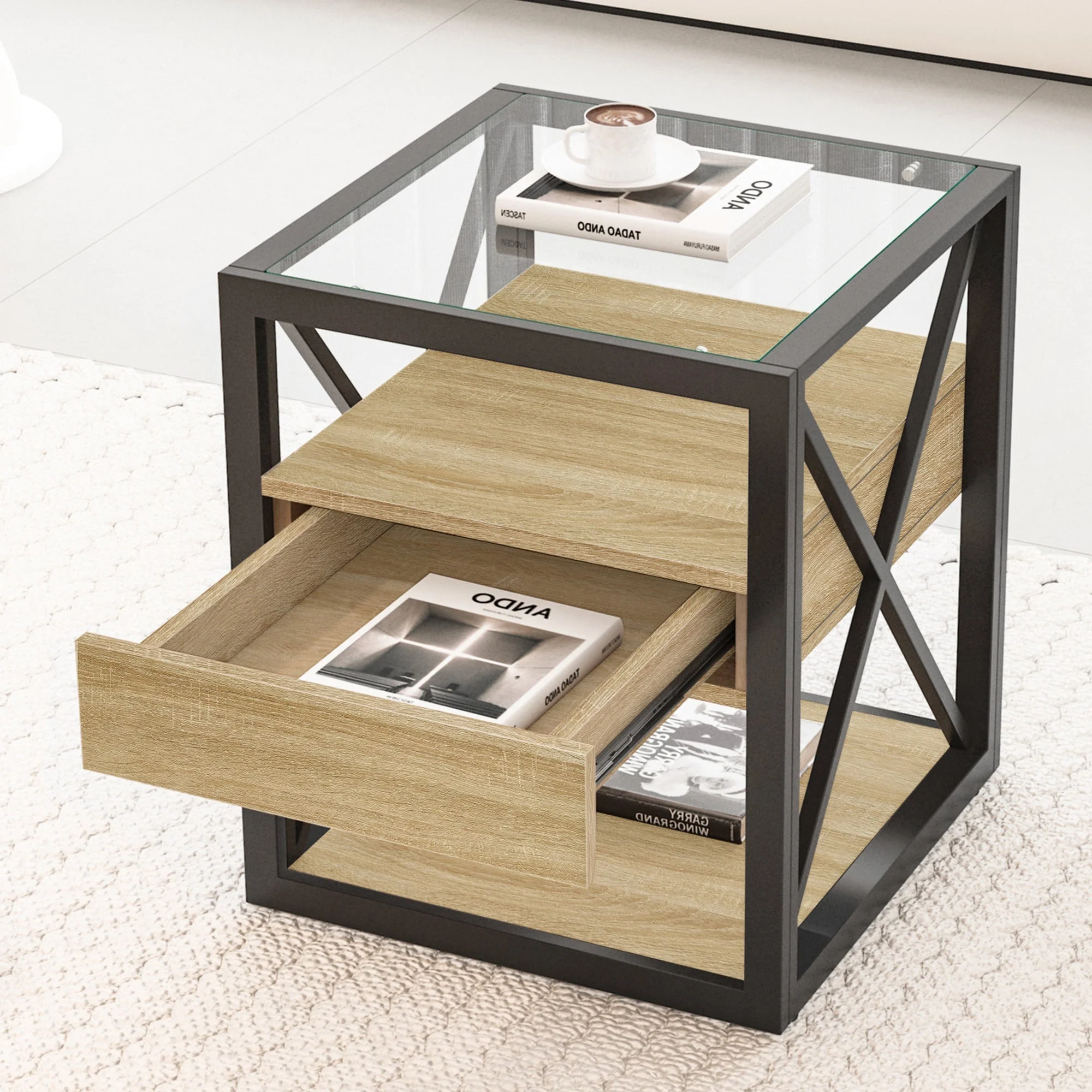 Set of 2 Modern End Tables with Drawer - Nightstands for Bedroom & Living Room - Image 10