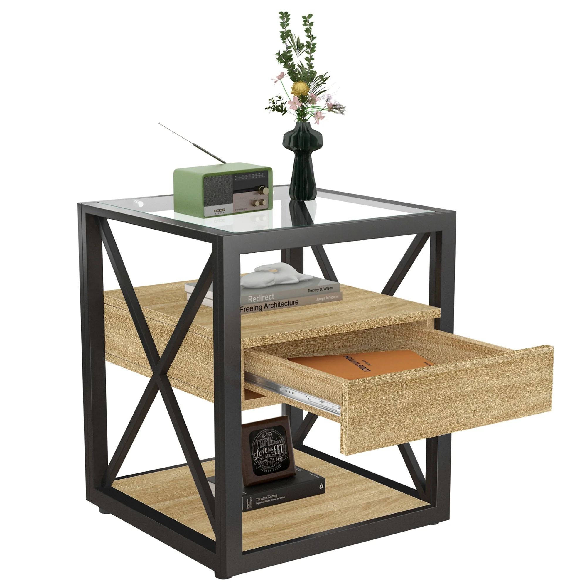 Set of 2 Modern End Tables with Drawer - Nightstands for Bedroom & Living Room - Image 6