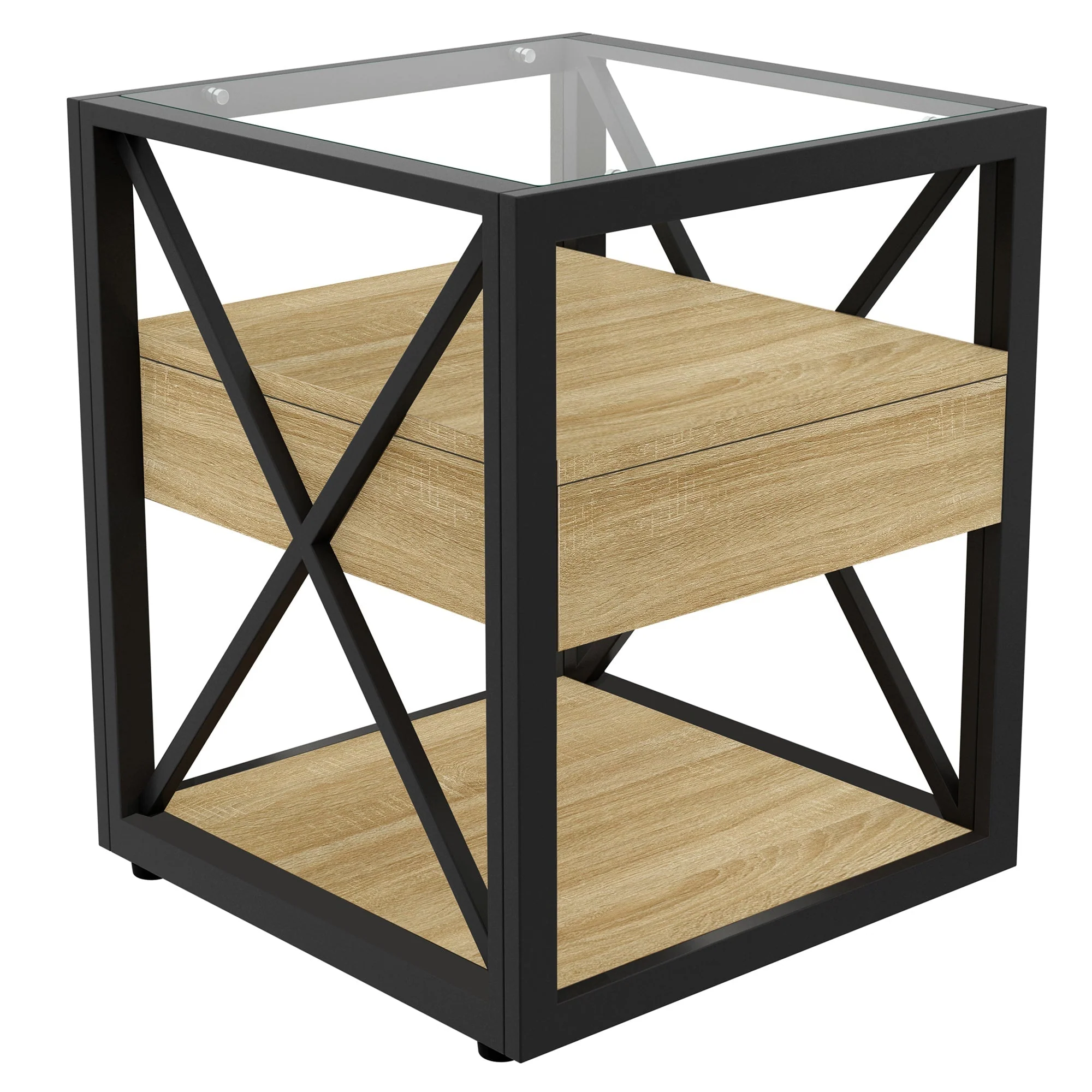 Set of 2 Modern End Tables with Drawer - Nightstands for Bedroom & Living Room - Image 8