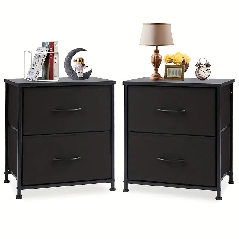 Set of 2 Nightstands with Drawers, Small End Tables with Storage for Bedroom & Office