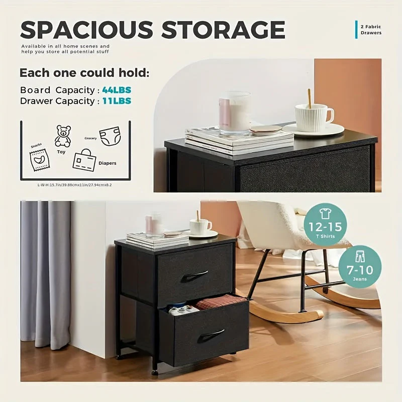 Set of 2 Nightstands with Drawers, Small End Tables with Storage for Bedroom & Office - Image 12