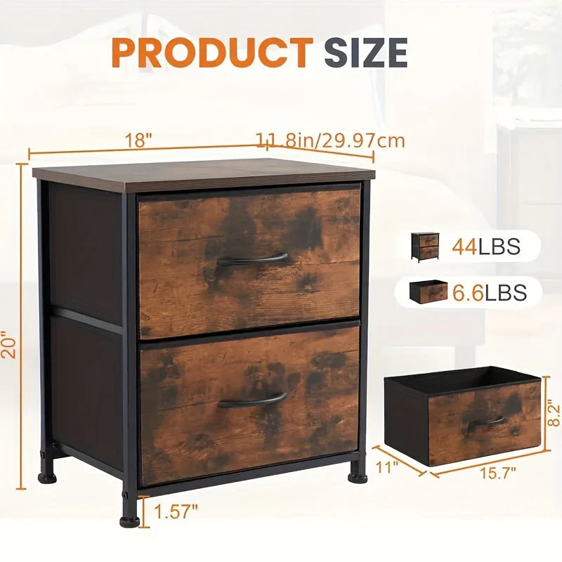 Set of 2 Nightstands with Drawers, Small End Tables with Storage for Bedroom & Office - Image 2
