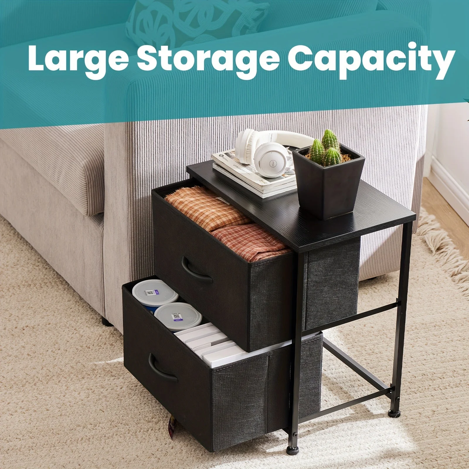 Set of 2 Nightstands with Drawers, Small End Tables with Storage for Bedroom & Office - Image 5