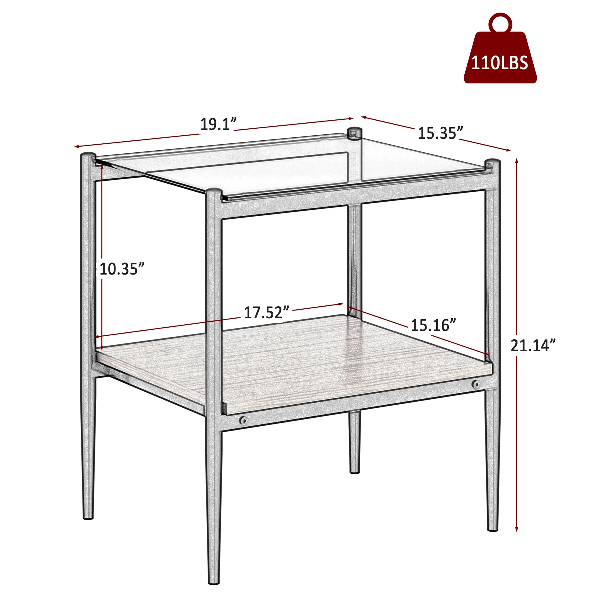 Set of 2 Rectangle End Table Gray Glass - Image 14