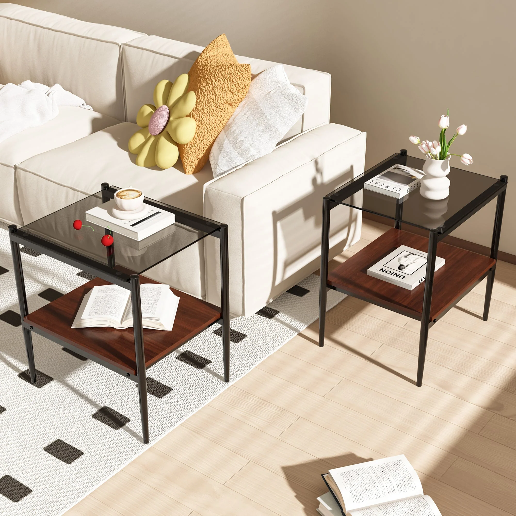 Set of 2 Rectangle End Table Gray Glass - Image 2