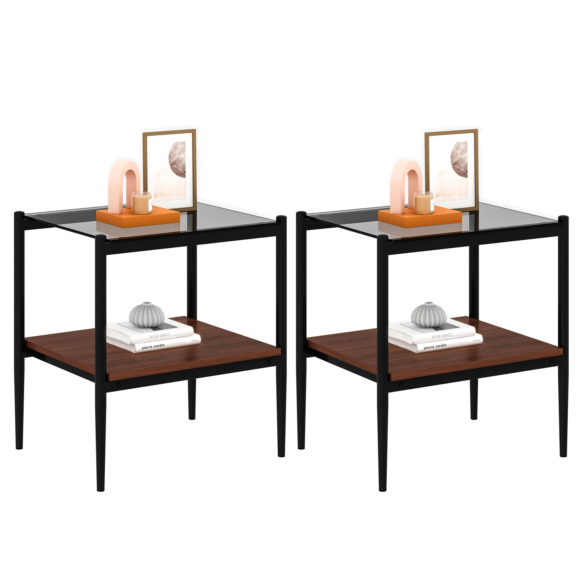Set of 2 Rectangle End Table Gray Glass - Image 3