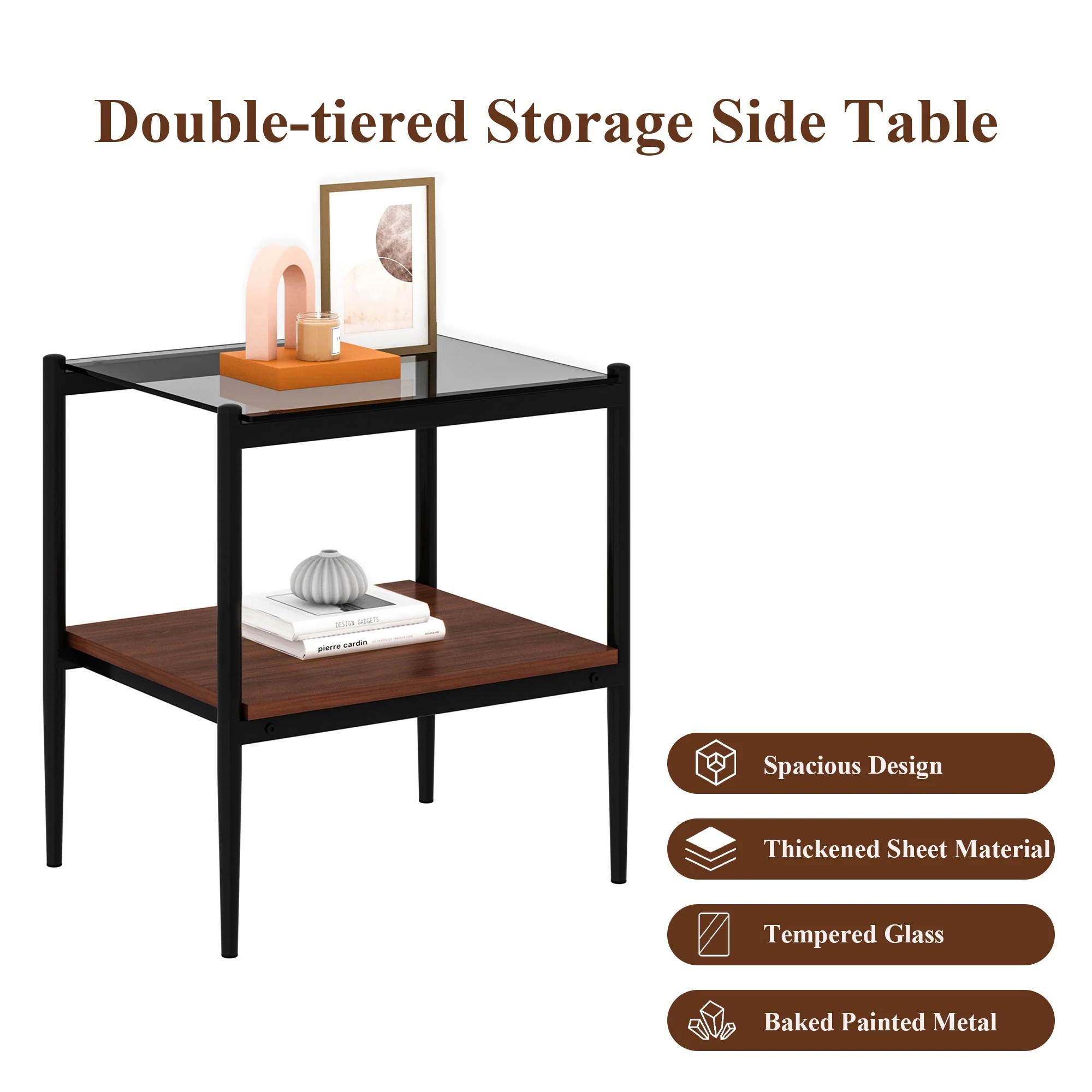 Set of 2 Rectangle End Table Gray Glass - Image 5