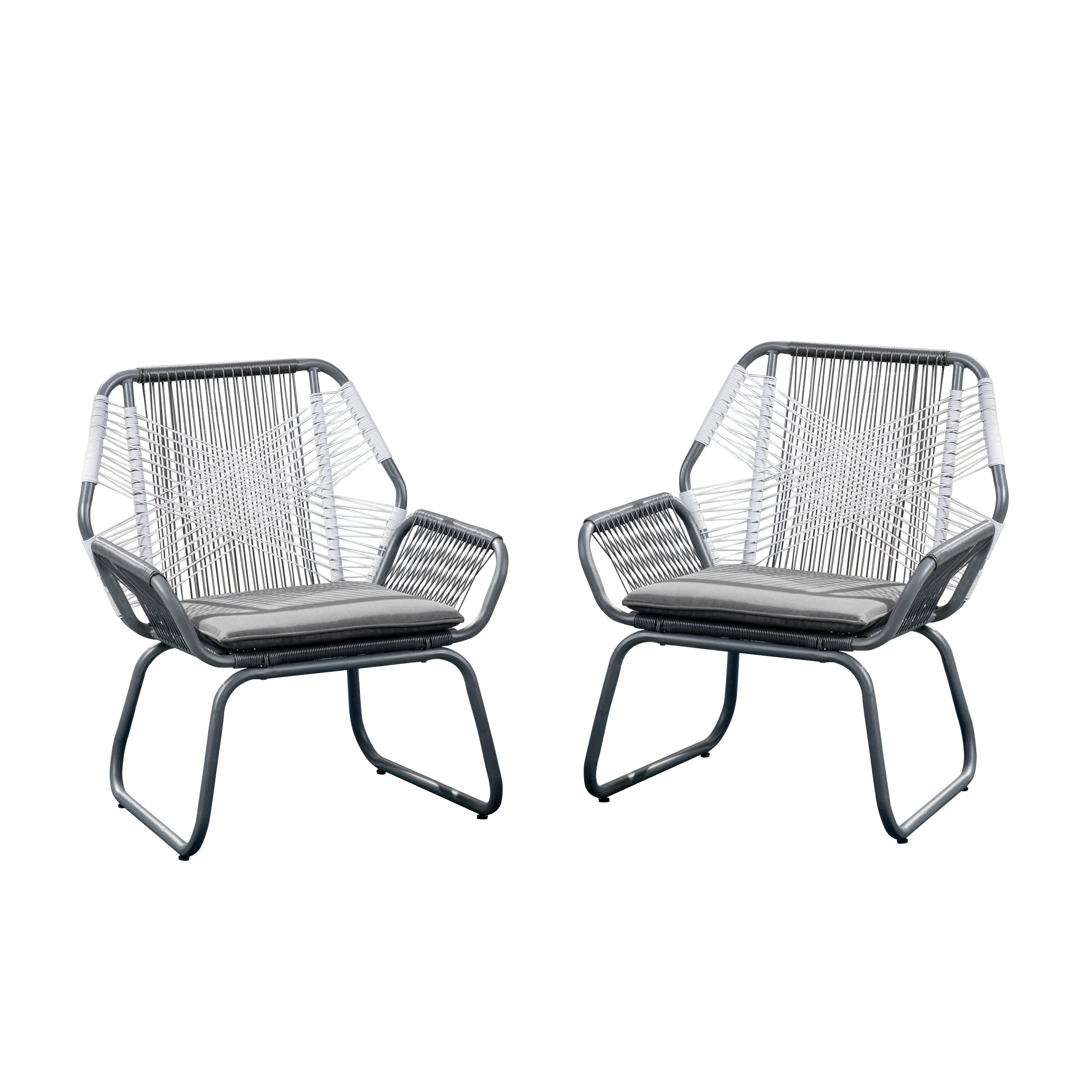 Set of 2 Woven Rattan Outdoor Club Chairs with Cushions - Image 2