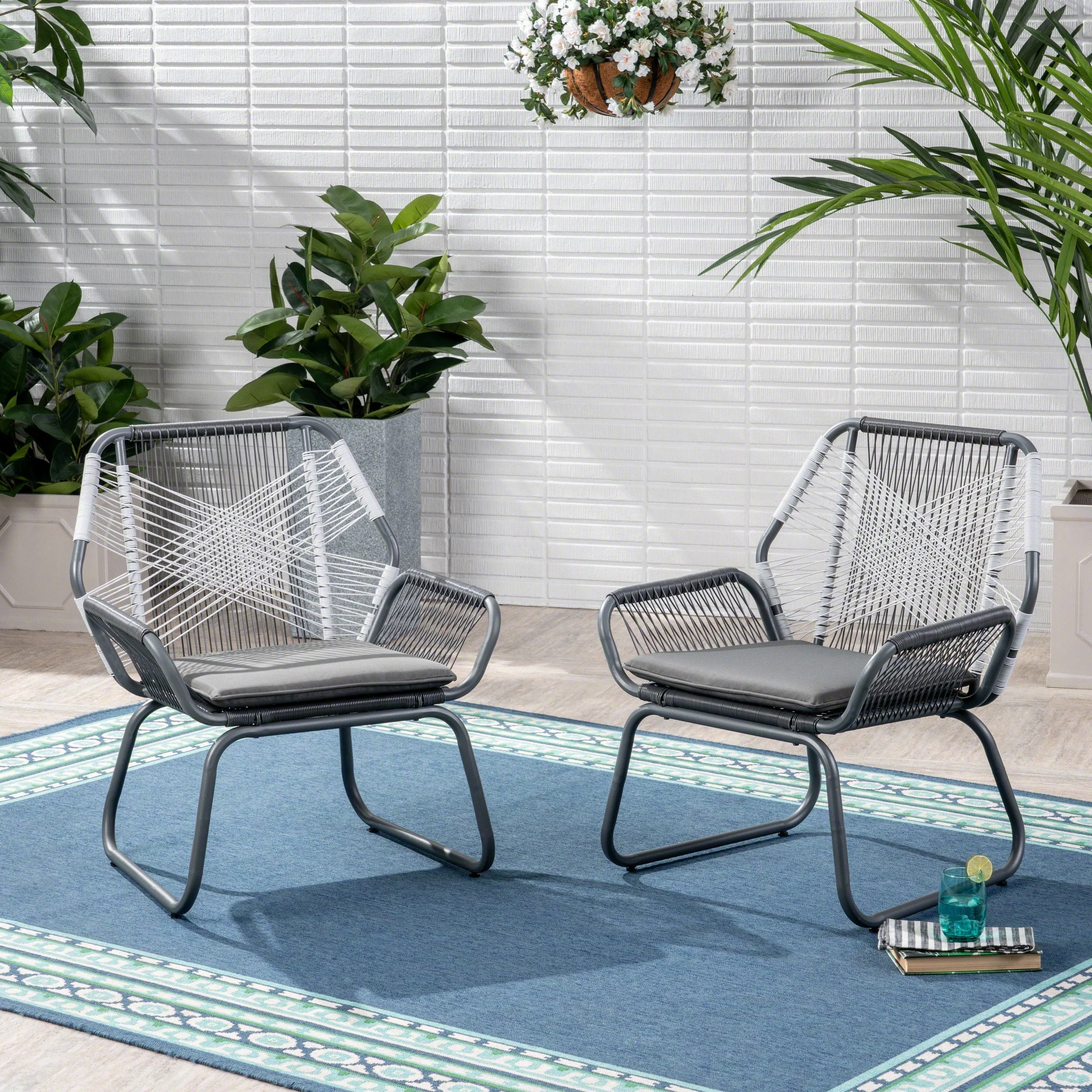 Set of 2 Woven Rattan Outdoor Club Chairs with Cushions - Image 3