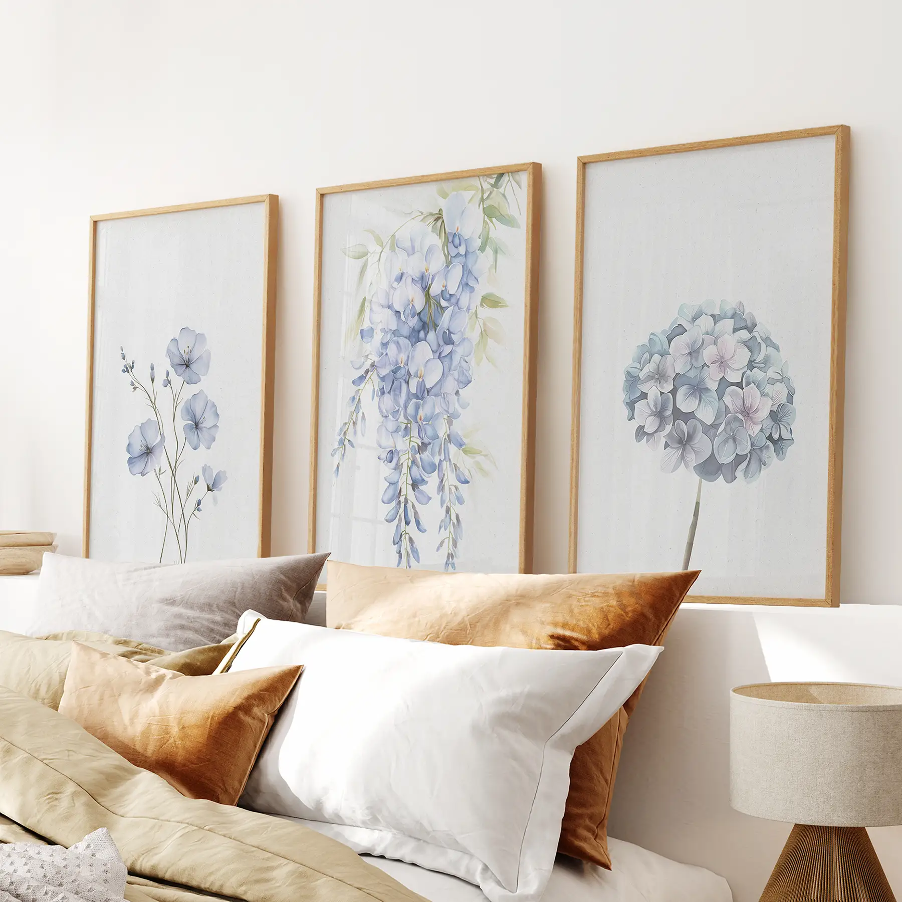 Set of 3 Blue Watercolor Minimalist Flowers Prints - Image 2