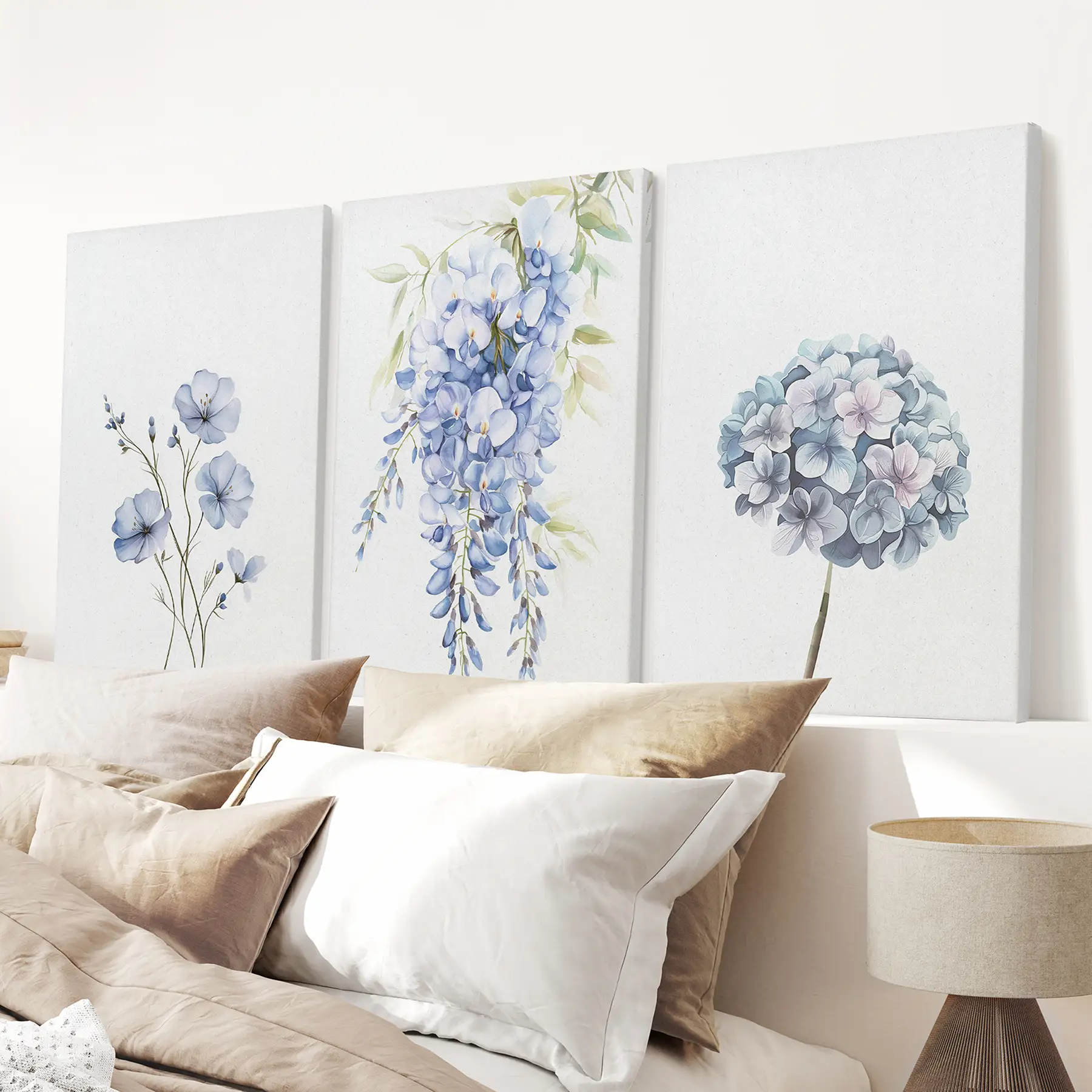 Set of 3 Blue Watercolor Minimalist Flowers Prints - Image 3