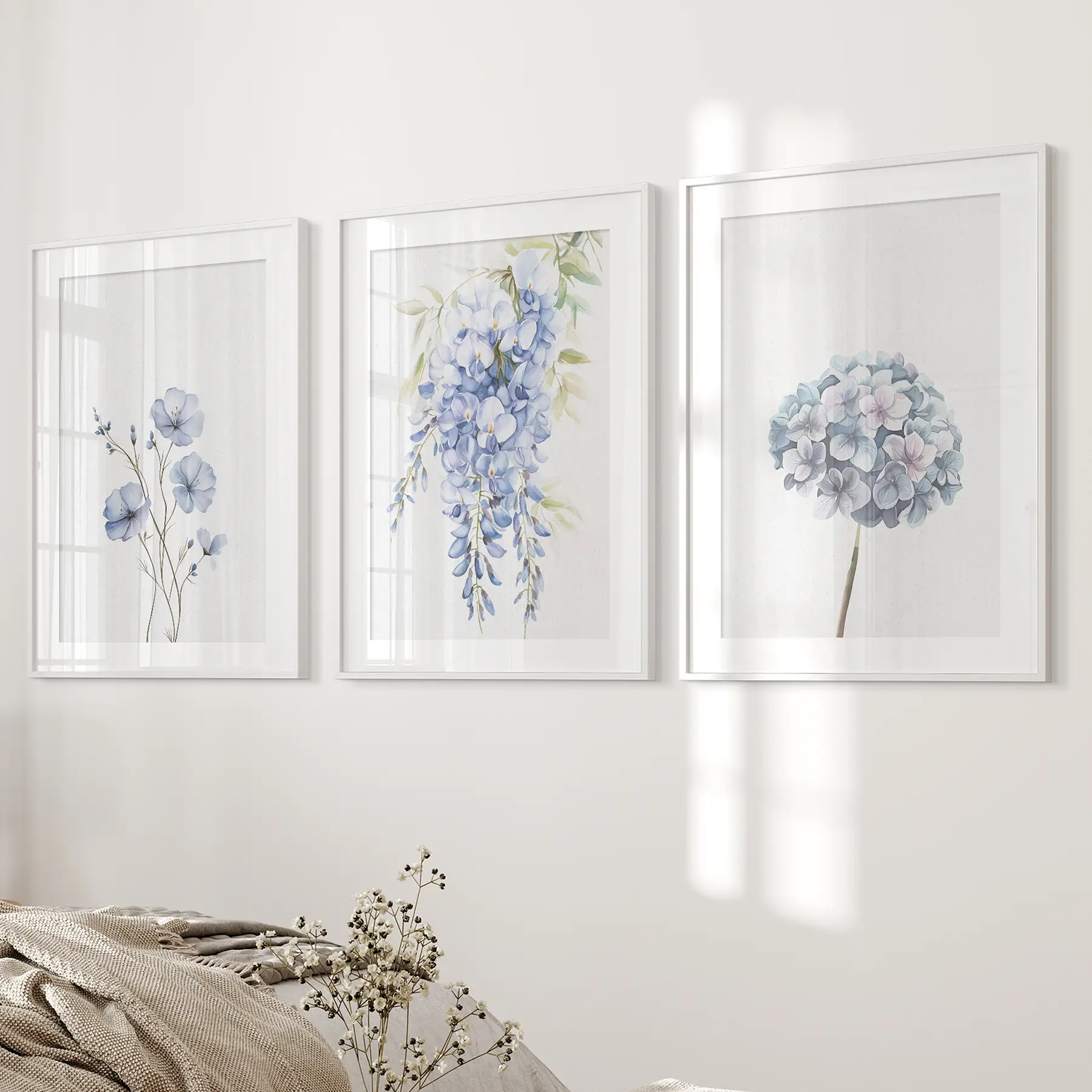 Set of 3 Blue Watercolor Minimalist Flowers Prints - Image 4
