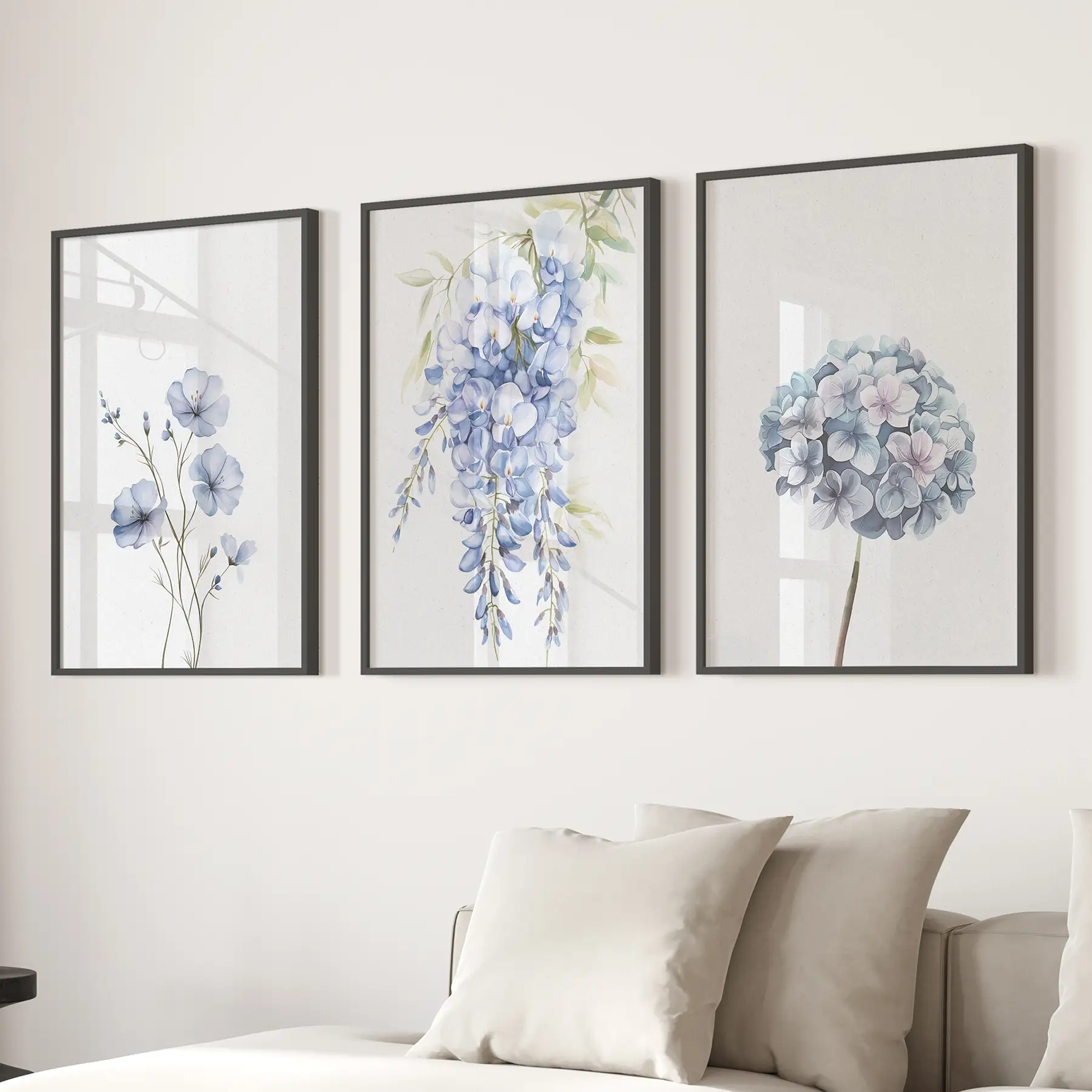 Set of 3 Blue Watercolor Minimalist Flowers Prints - Image 5