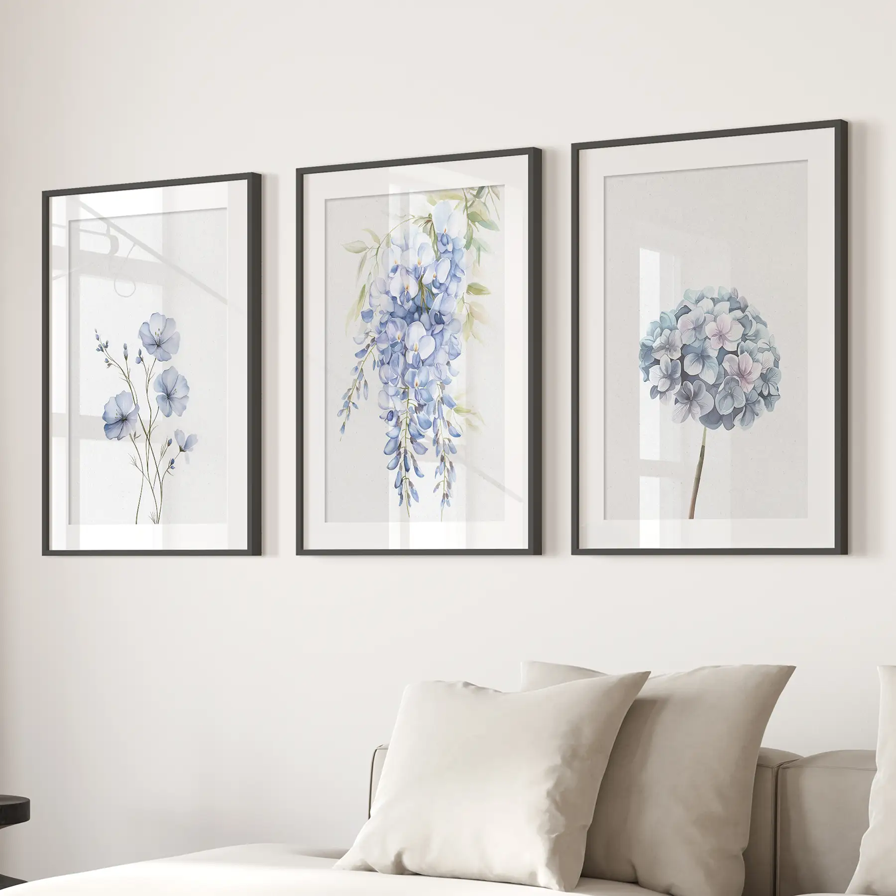 Set of 3 Blue Watercolor Minimalist Flowers Prints - Image 6